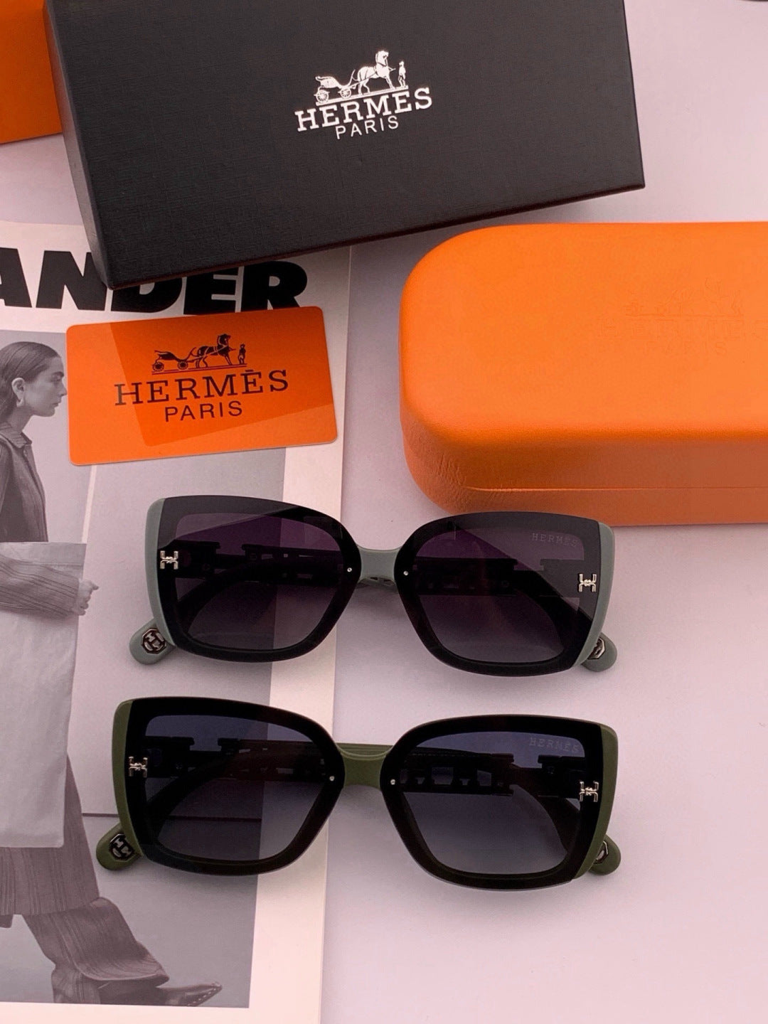 Hermès H3511 Polarized Square Gold Lens Sunglasses for Men & Women - 450023 - detail image 7