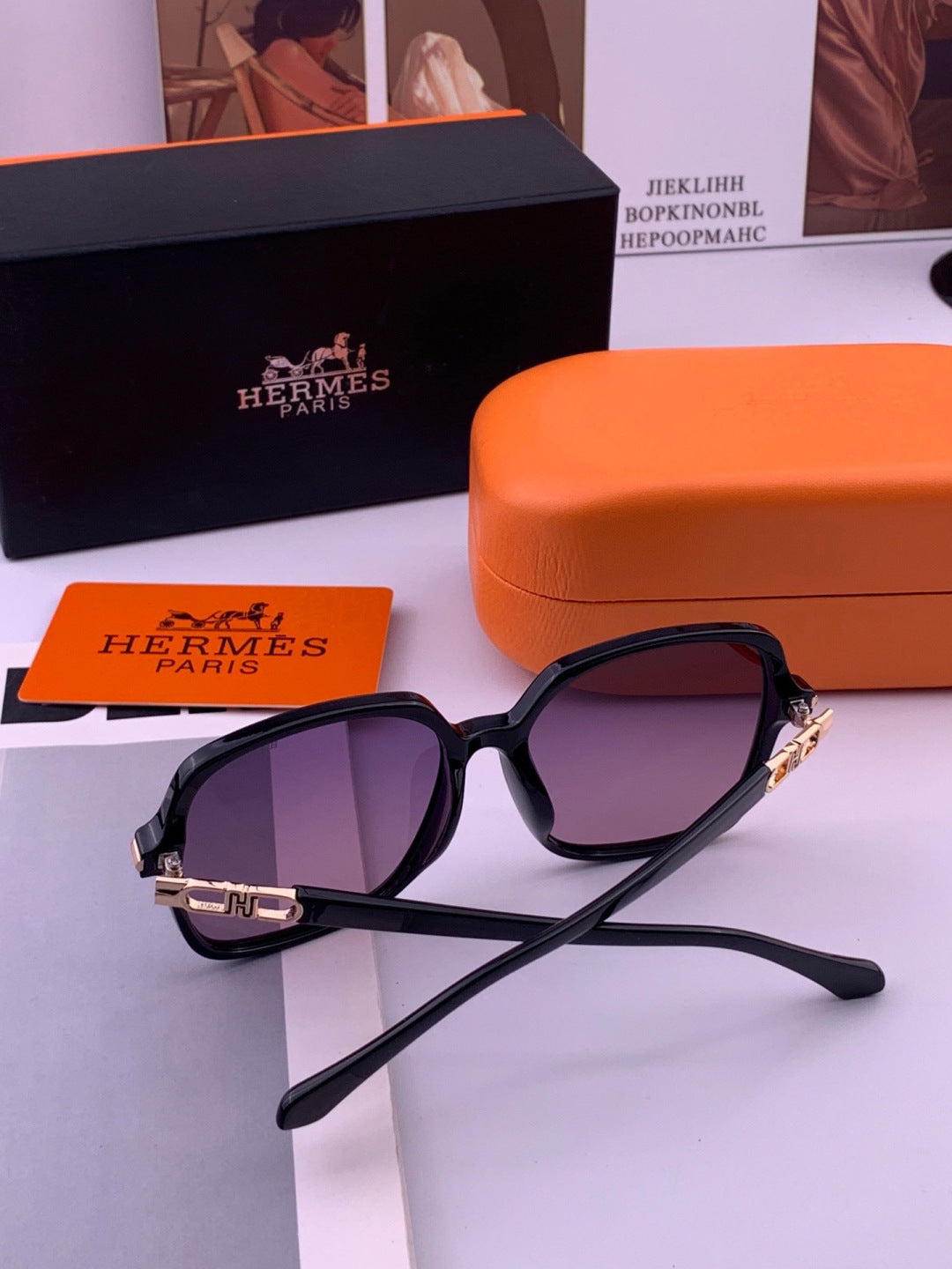 Hermès H2108 Square Gold Lens Sunglasses for Men & Women - 466443 - detail image 7