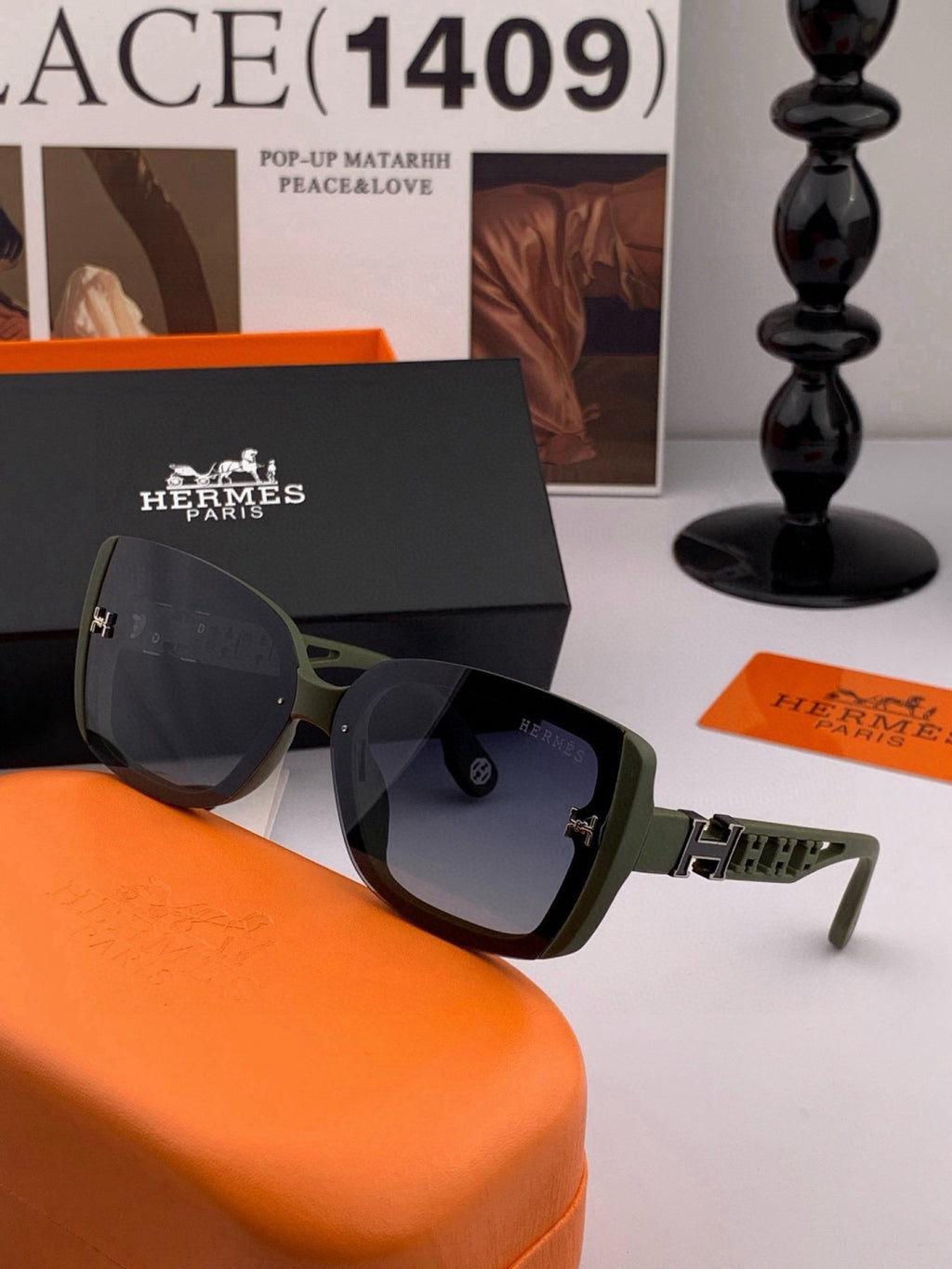 Hermès H3511 Polarized Square Gold Lens Sunglasses for Men & Women - detail image 4