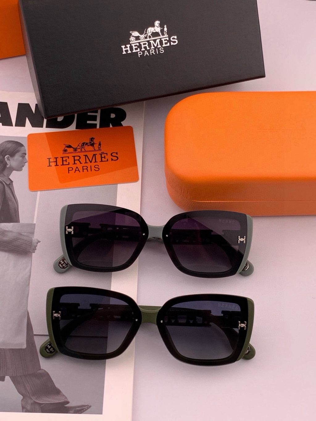 Hermès H3511 Polarized Square Gold Lens Sunglasses for Men & Women - detail image 7