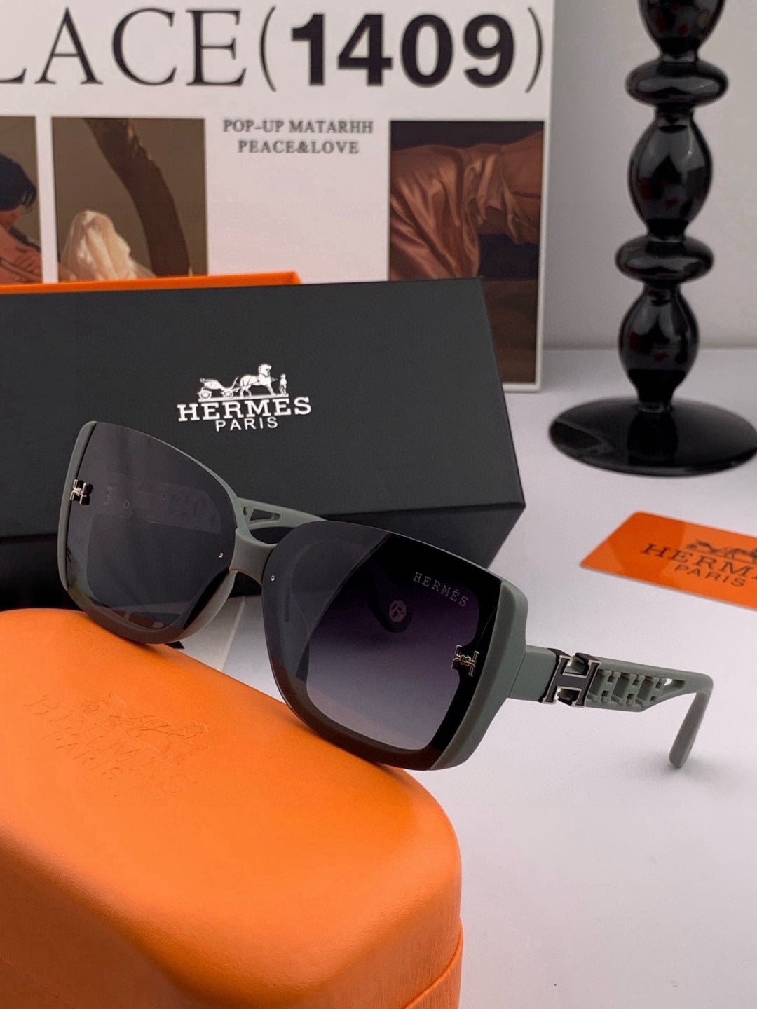 Hermès H3511 Polarized Square Gold Lens Sunglasses for Men & Women - detail image 3
