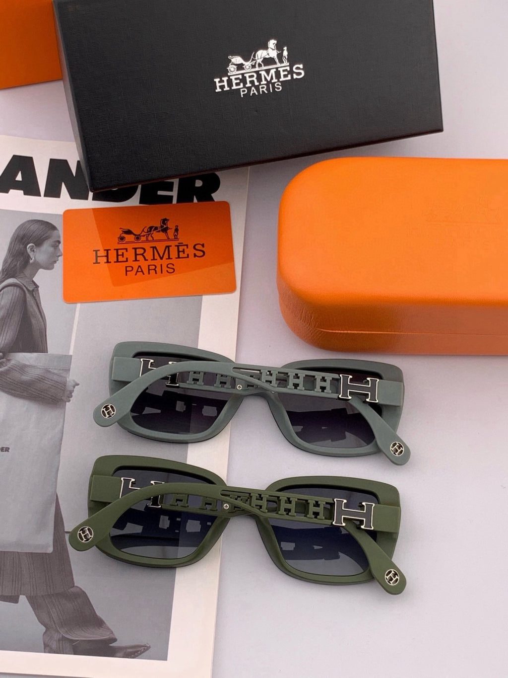 Hermès H3511 Polarized Square Gold Lens Sunglasses for Men & Women - detail image 6