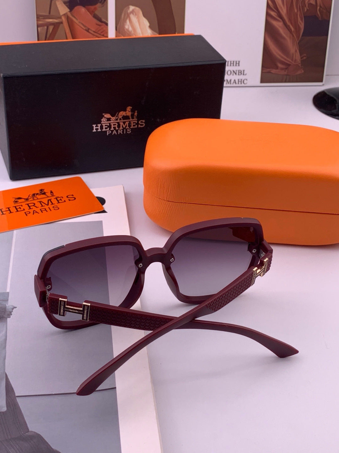 Hermès H8303 Square Black Lens Sunglasses for Men & Women - detail image 6