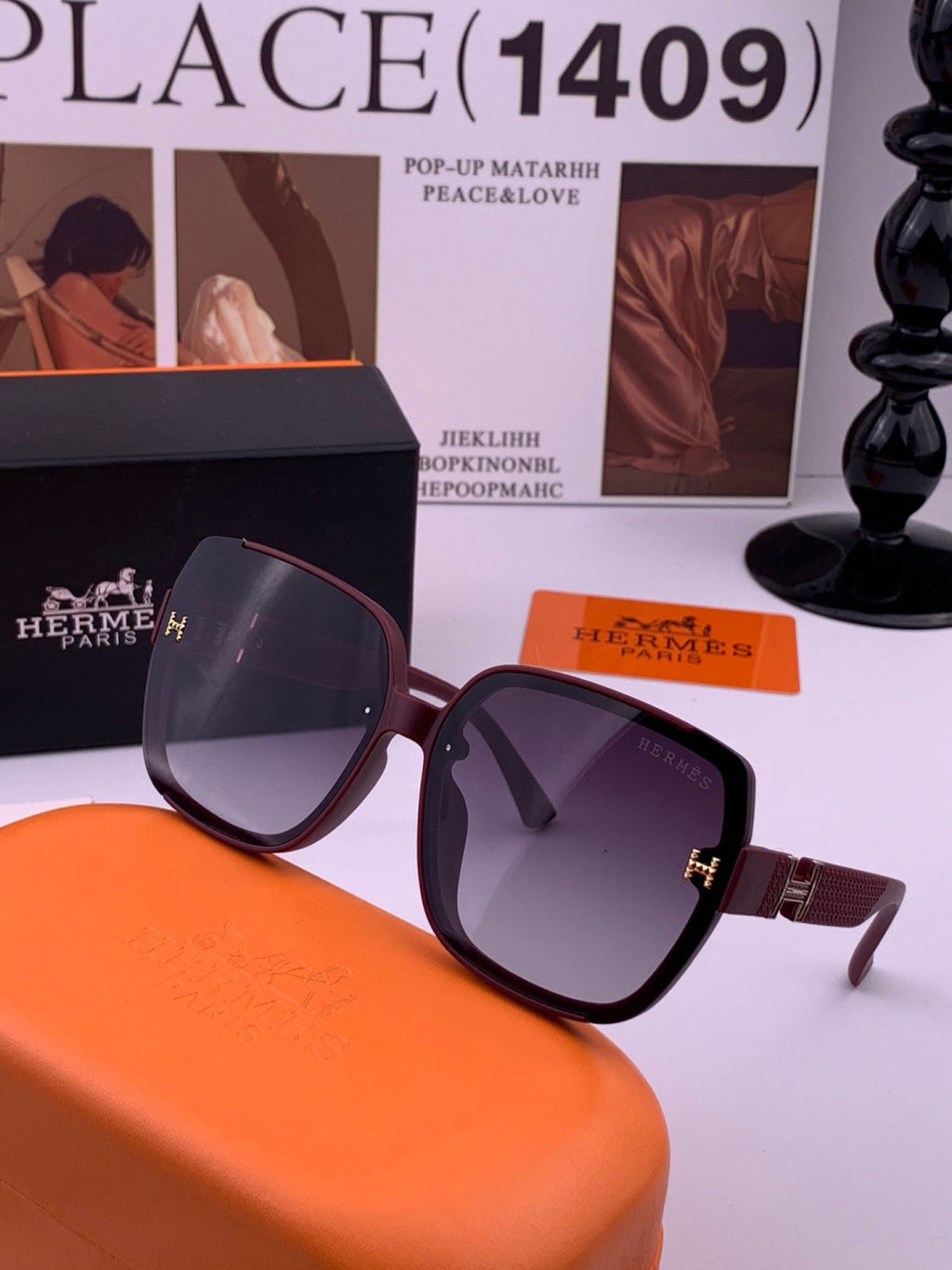 Hermès H8303 Square Black Lens Sunglasses for Men & Women