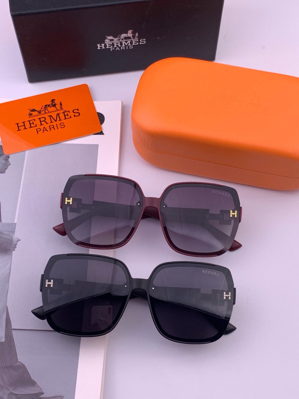 Hermès H8303 Square Black Lens Sunglasses for Men & Women - detail image 7