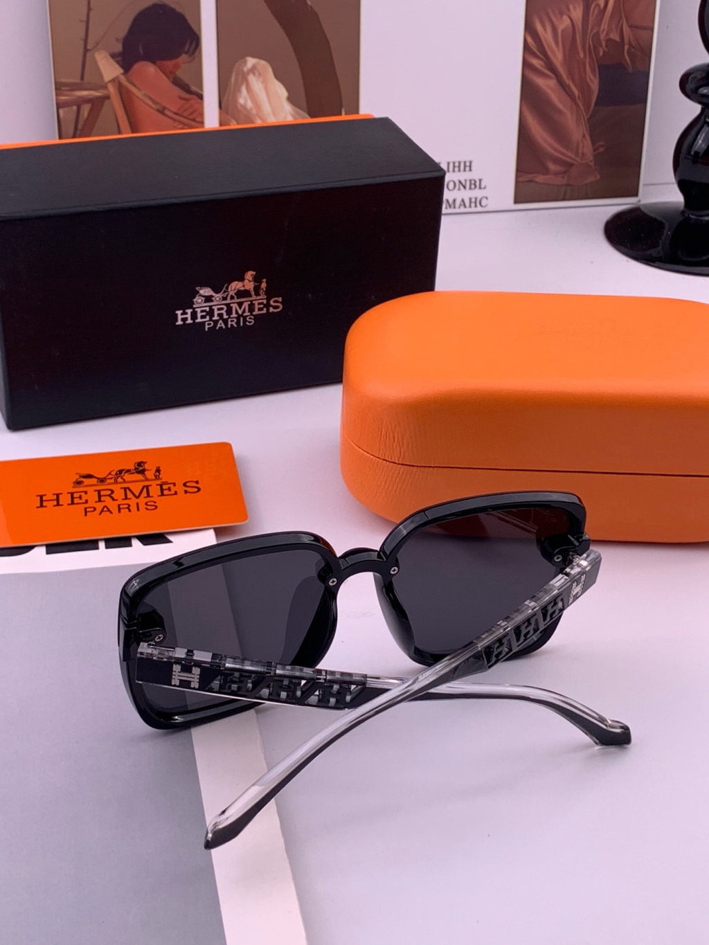 Hermès H7993 Square Black Lens Sunglasses for Men & Women - detail image 6