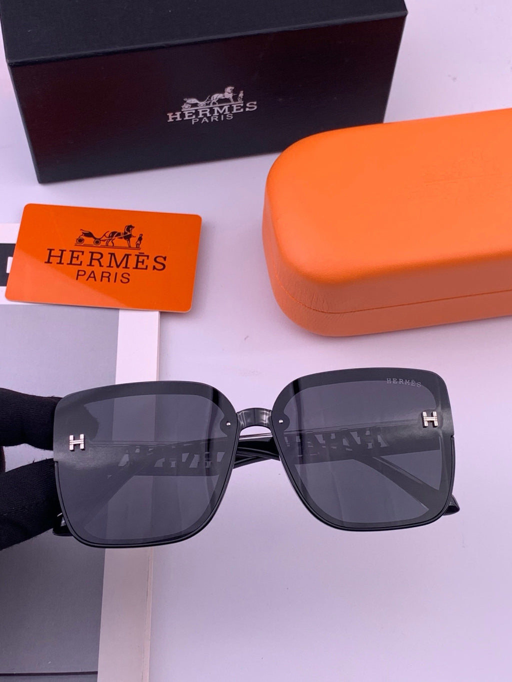 Hermès H7993 Square Black Lens Sunglasses for Men & Women