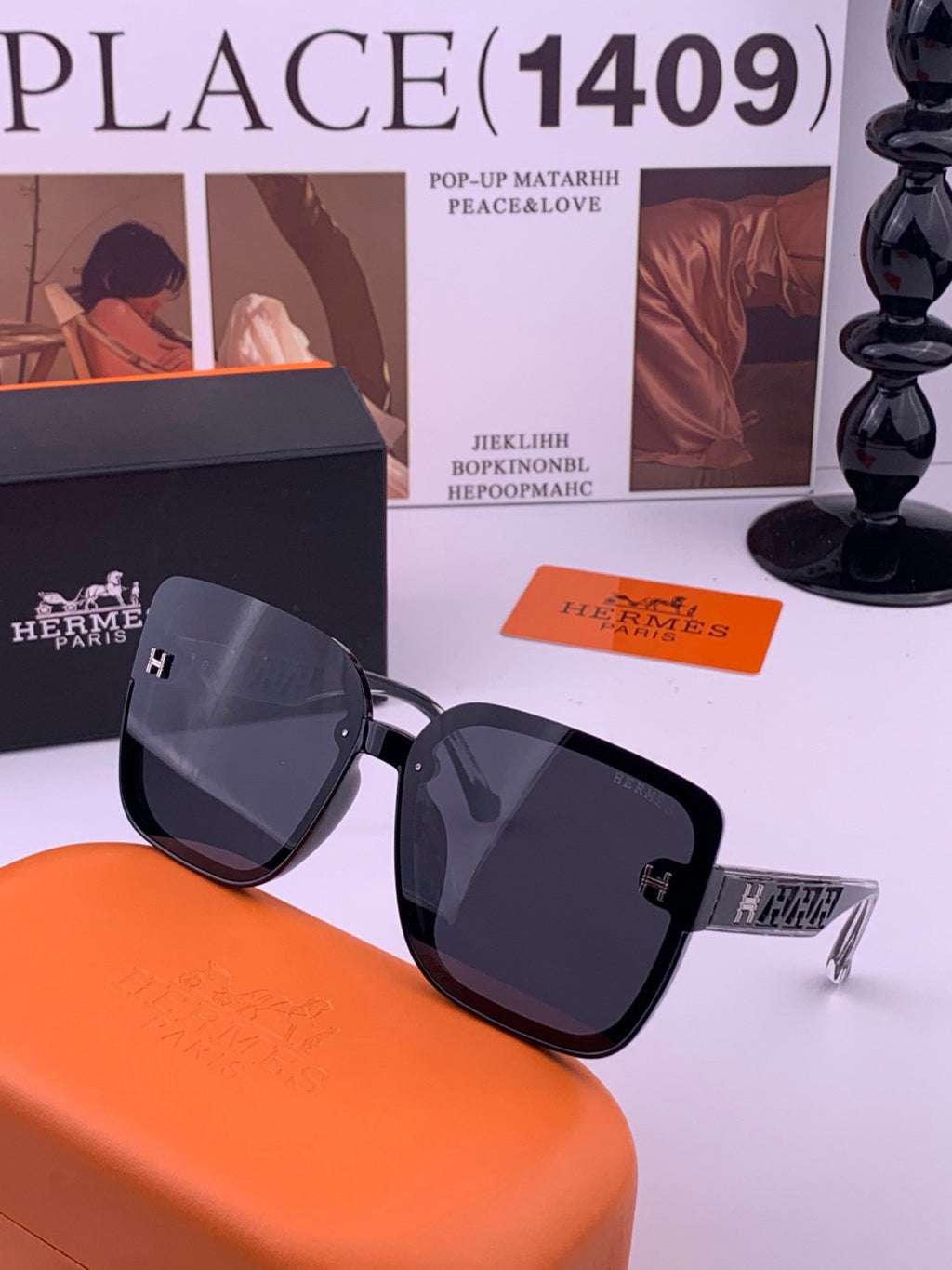 Hermès H7993 Square Black Lens Sunglasses for Men & Women - detail image 2