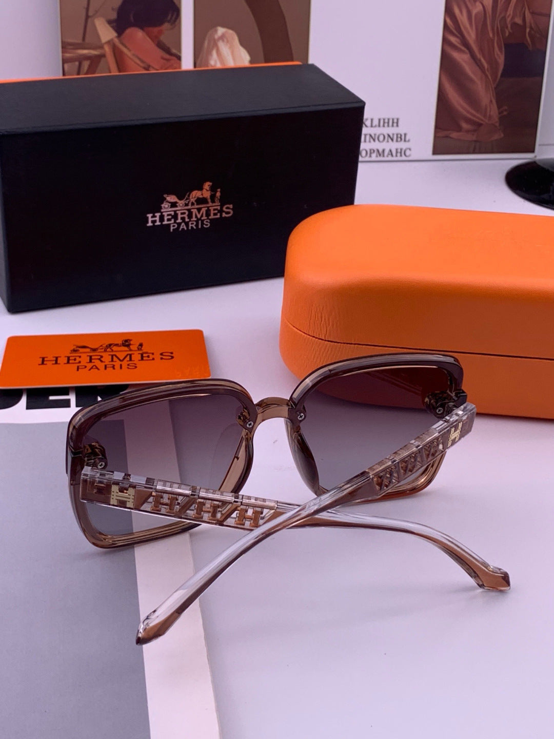 Hermès H7993 Square Gold Lens Sunglasses for Men & Women - detail image 6