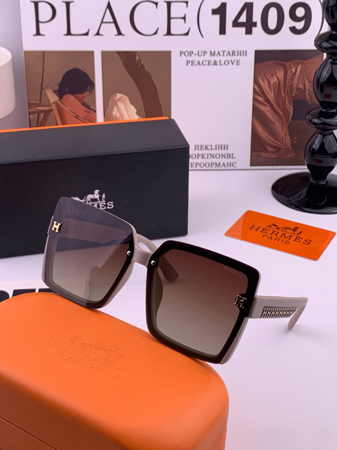 Hermès H1605 Square Black Lens Sunglasses for Men & Women