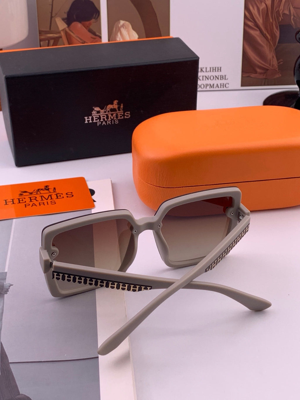 Hermès H1605 Square Black Lens Sunglasses for Men & Women - detail image 3