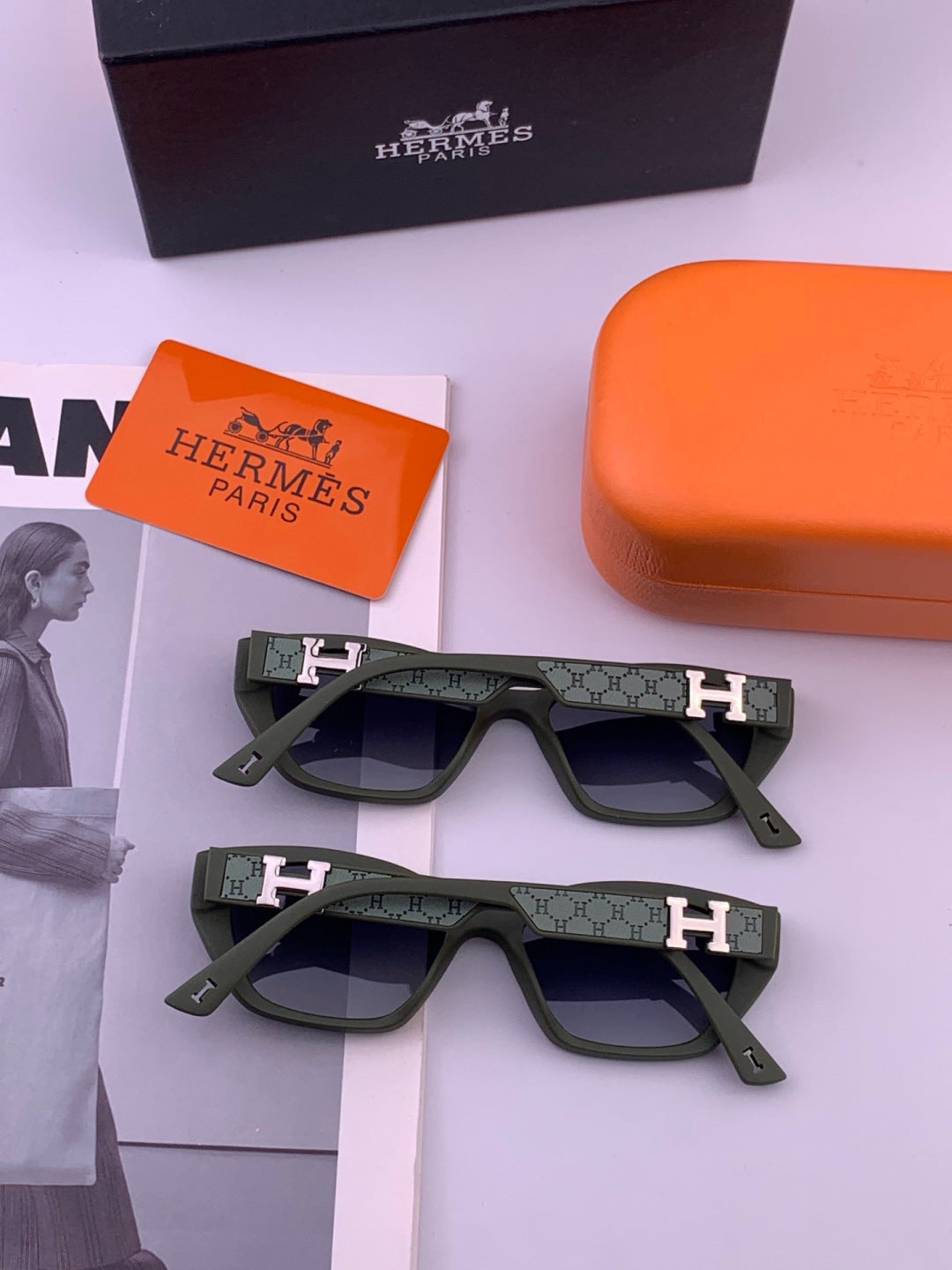 Hermès H3511 Polarized Square Black Lens Sunglasses for Men & Women - detail image 4
