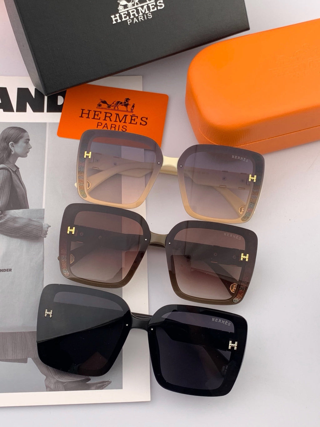 Hermès H2304 Square Pink Lens Sunglasses for Men & Women - detail image 7