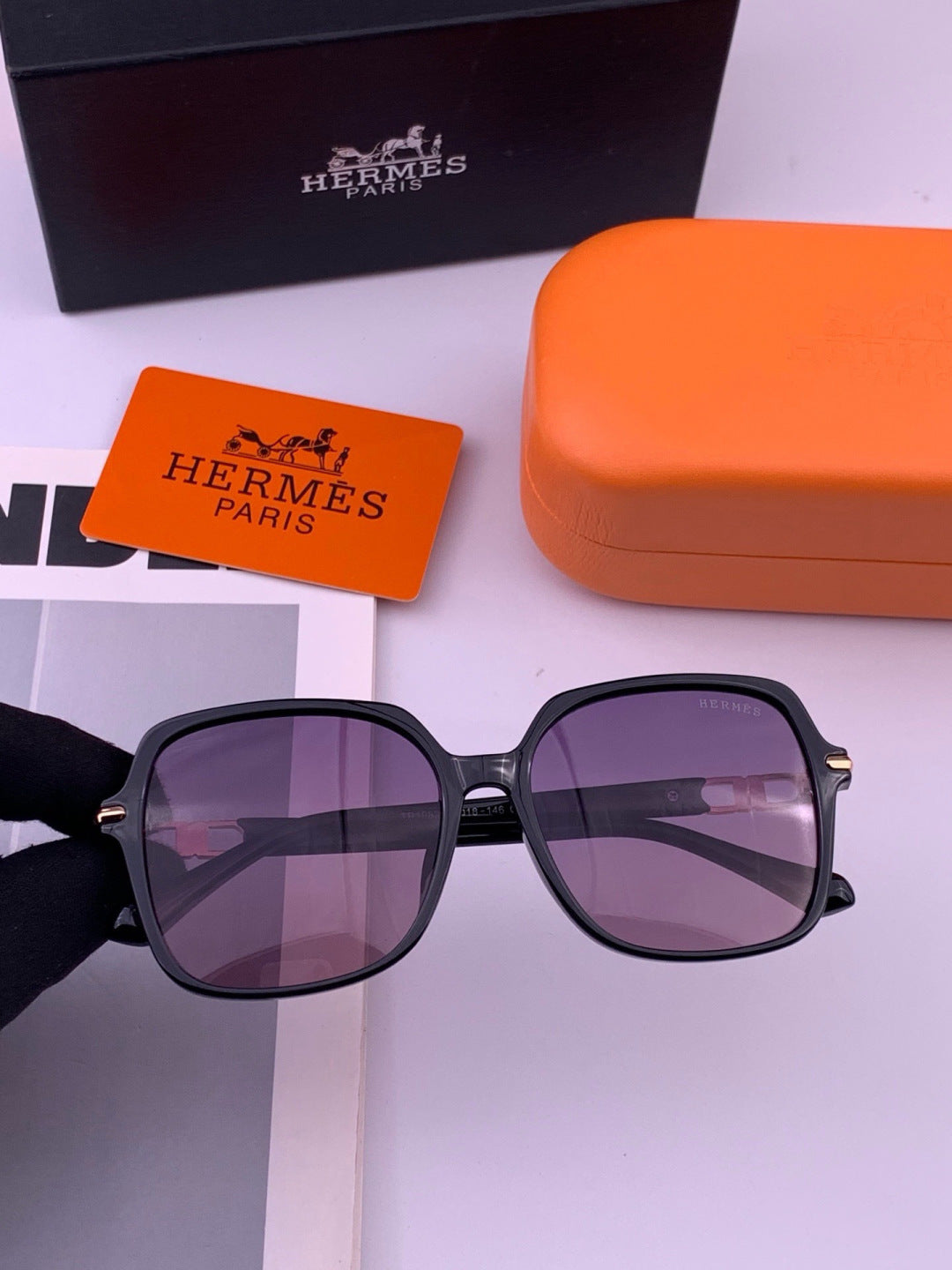 Hermès H2108 Square Gold Lens Sunglasses for Men & Women