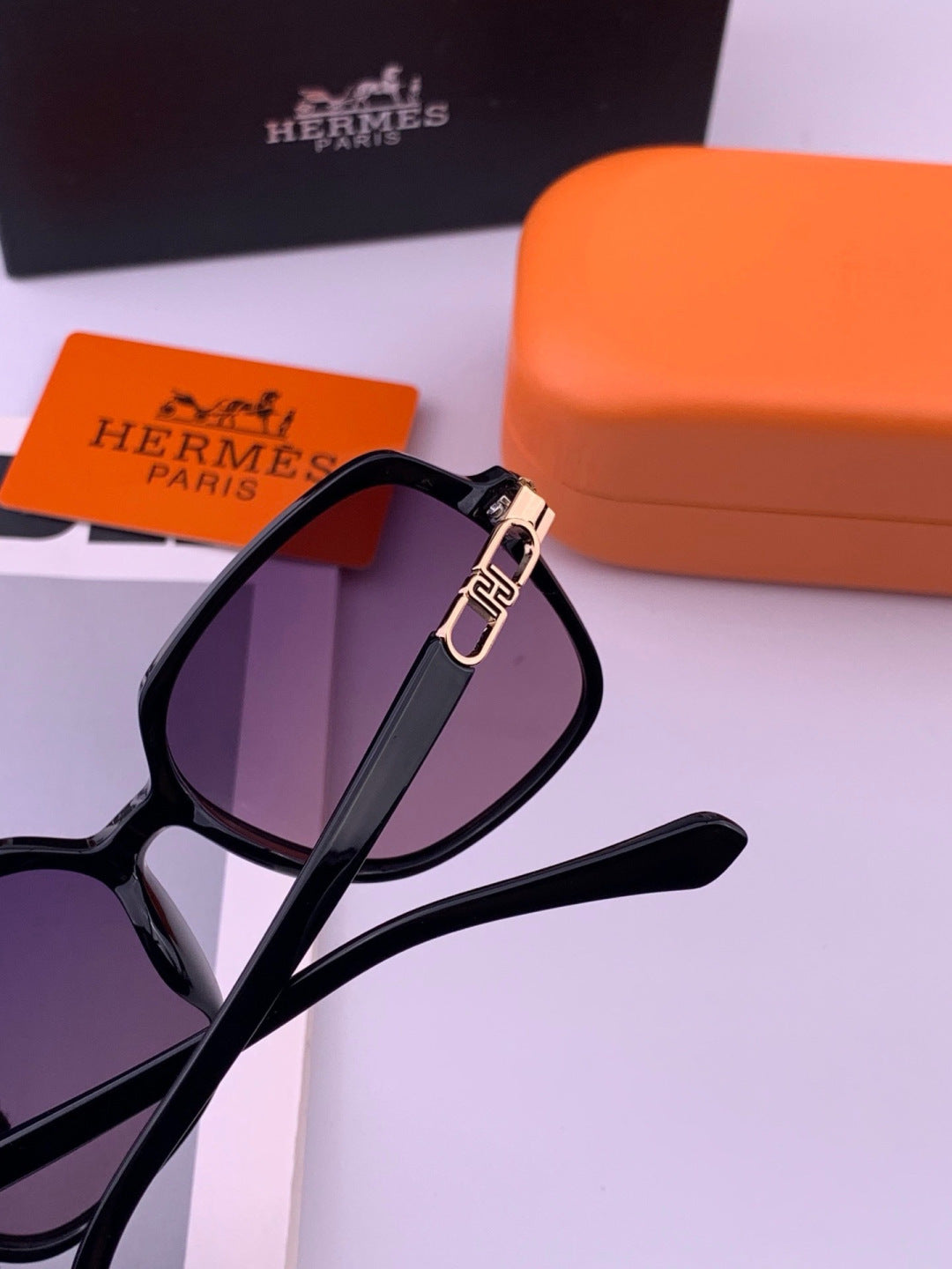 Hermès H2108 Square Gold Lens Sunglasses for Men & Women - detail image 5