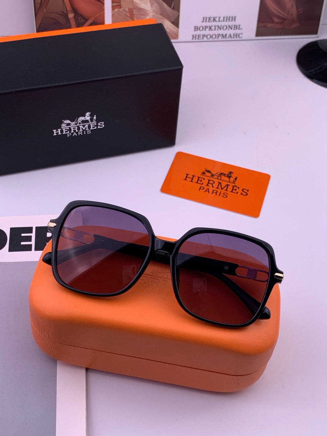 Hermès H2108 Square Gold Lens Sunglasses for Men & Women - detail image 6