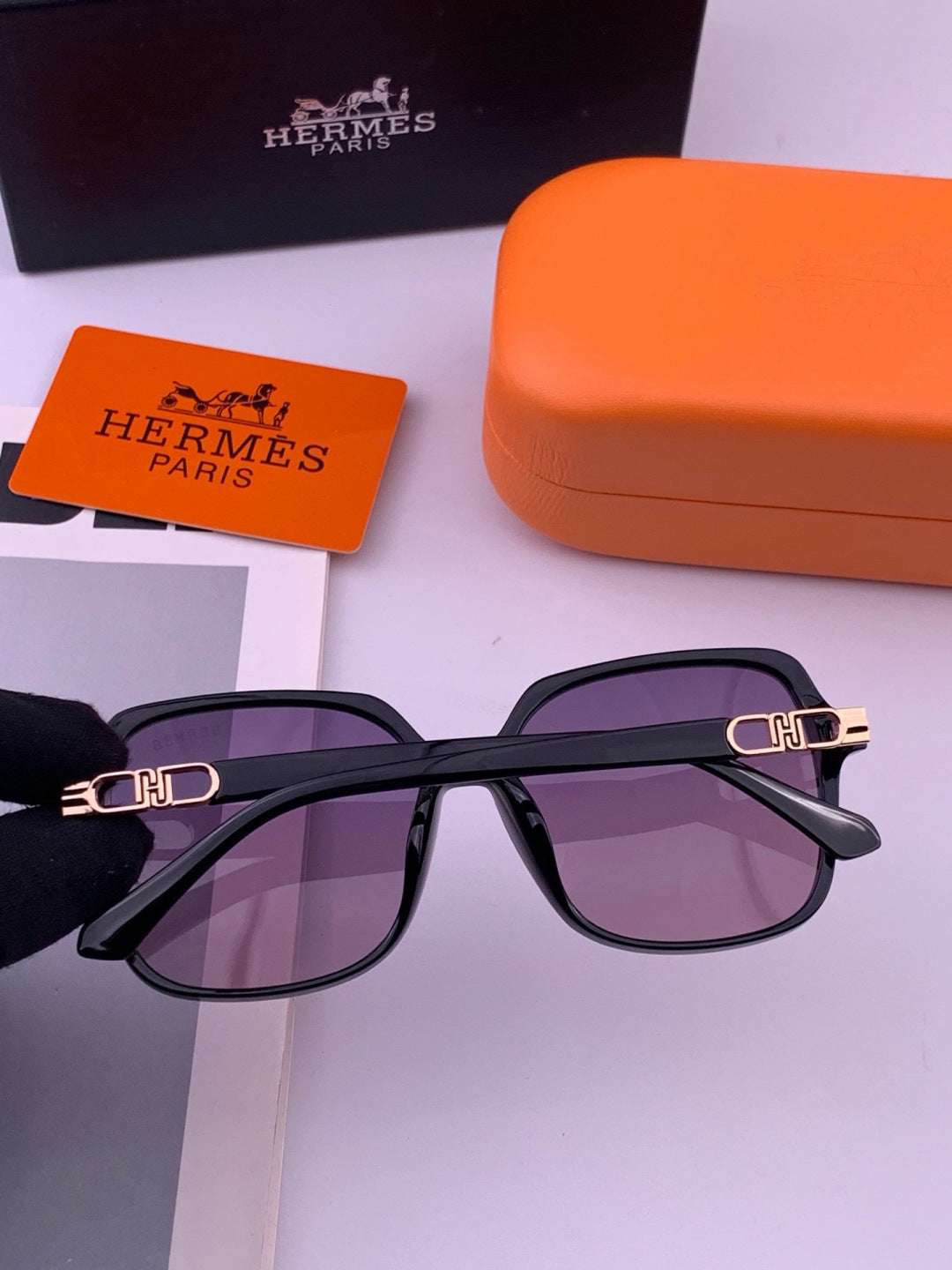 Hermès H2108 Square Gold Lens Sunglasses for Men & Women - detail image 4