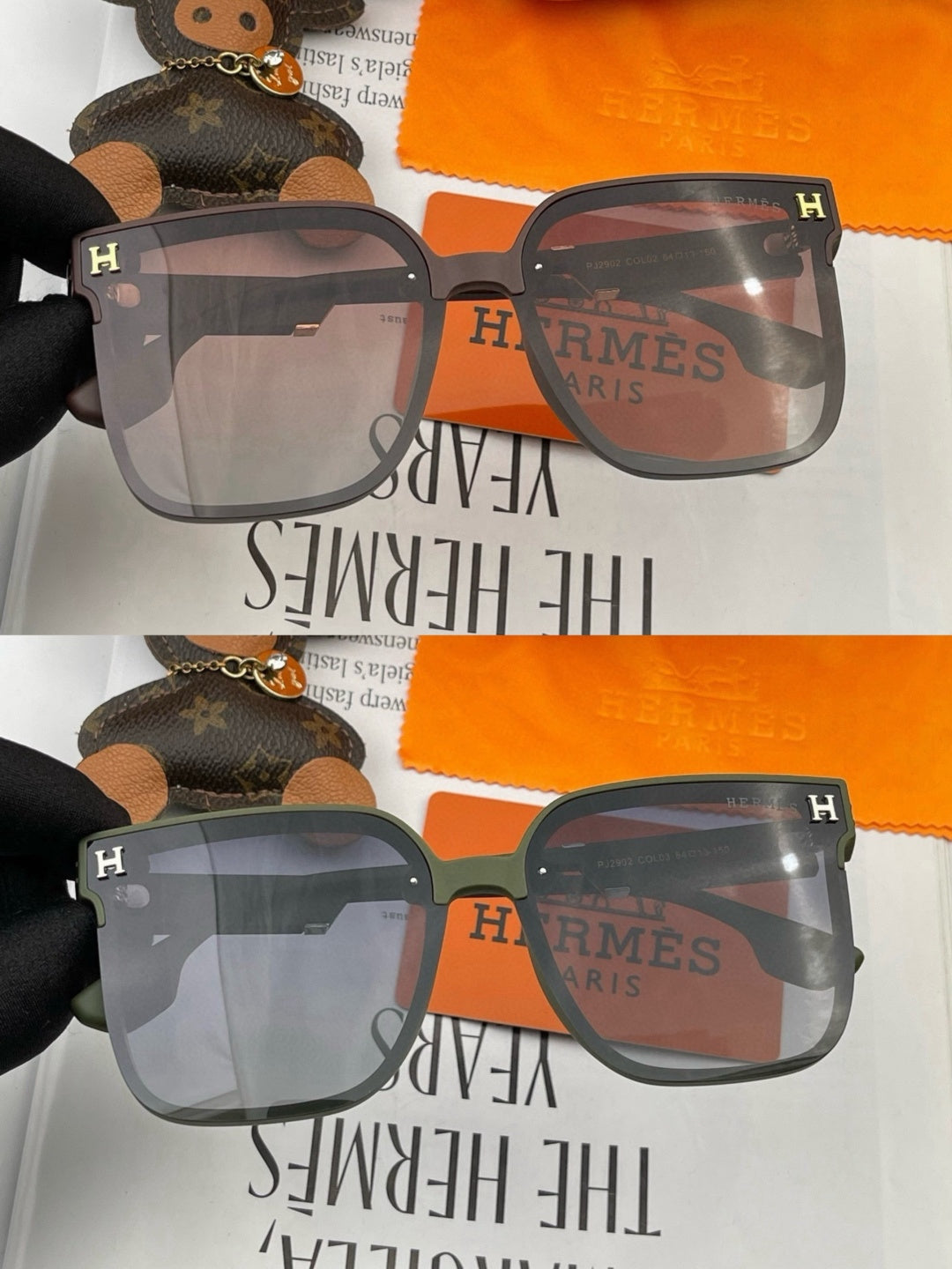 Hermès H2290 Polarized Square Gold Lens Sunglasses for Men & Women - detail image 3