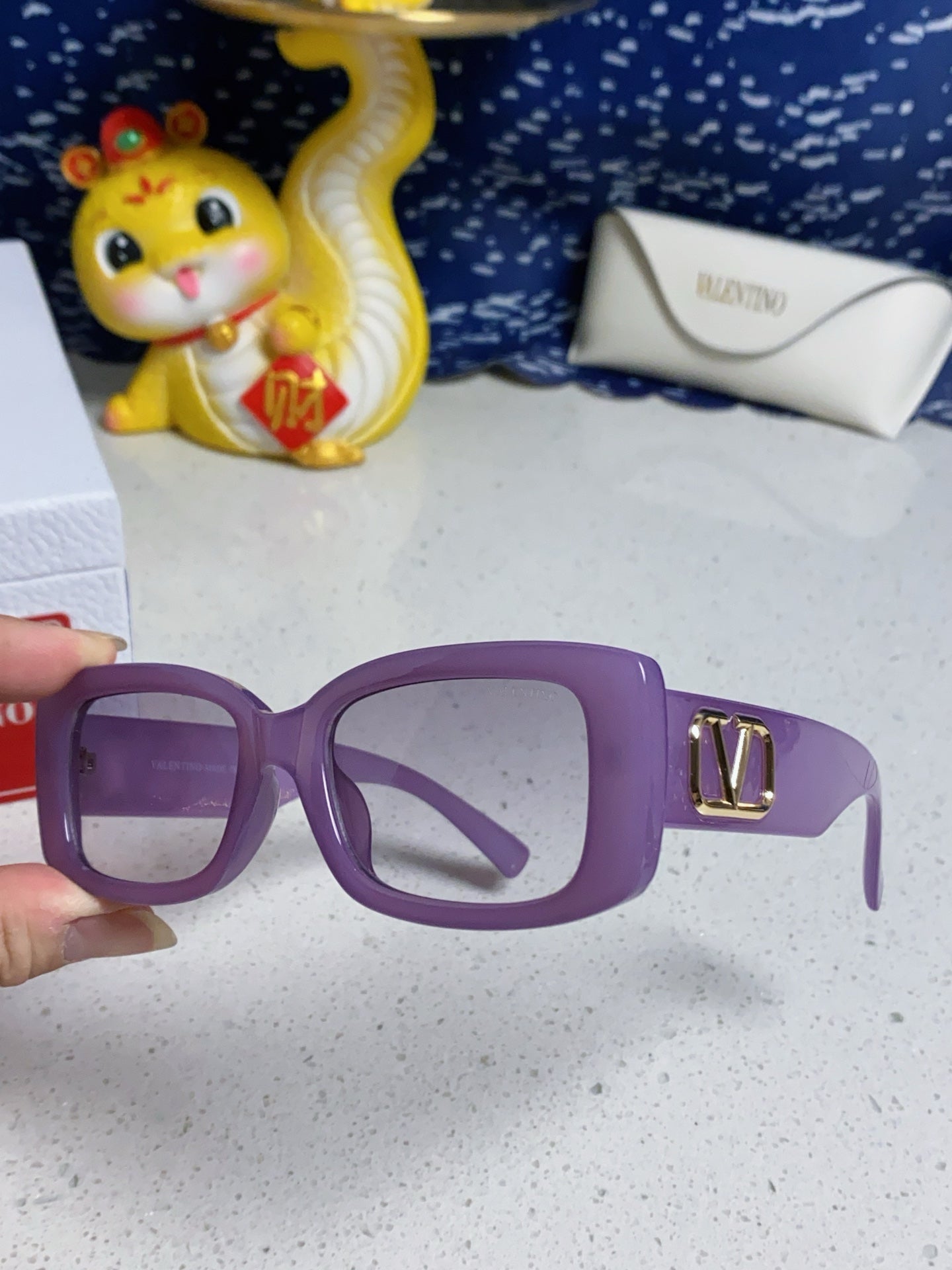 Valentino Square Purple Lens Sunglasses for Men & Women - detail image 6