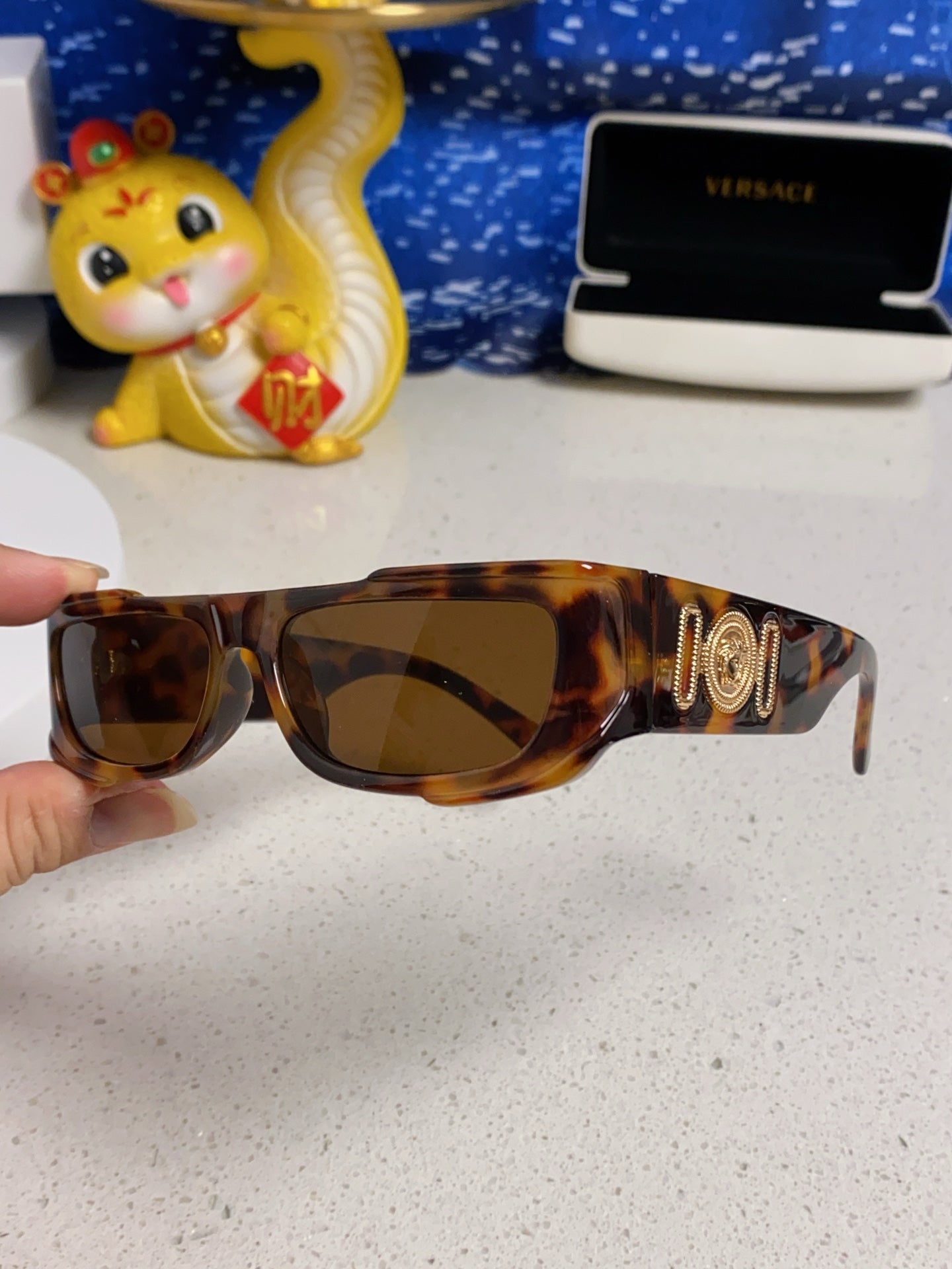 Versace Rectangular Brown Lens Sunglasses for Men & Women - detail image 6