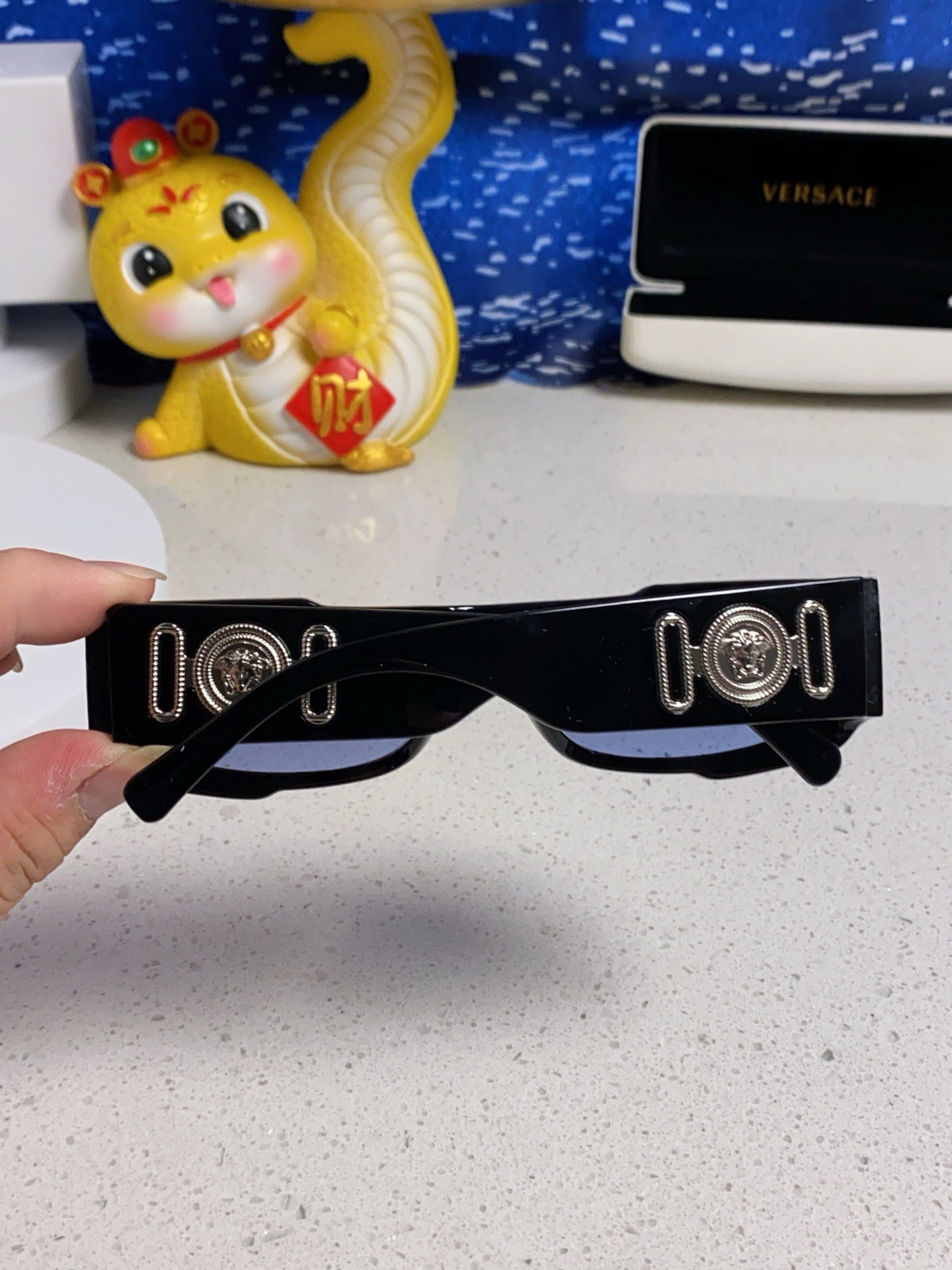 Versace Rectangular Silver Lens Sunglasses for Men & Women - detail image 5