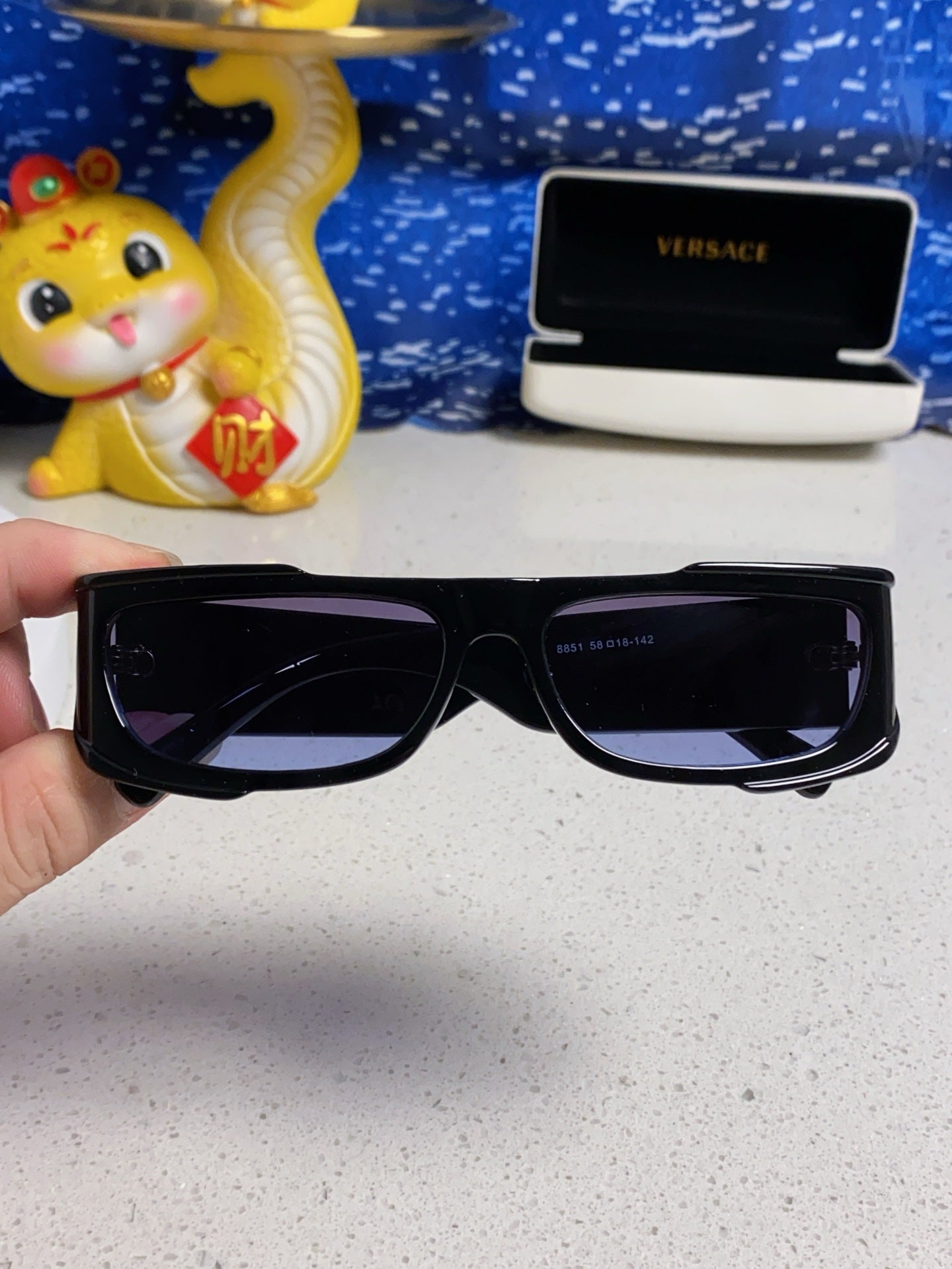 Versace Rectangular Silver Lens Sunglasses for Men & Women - detail image 4
