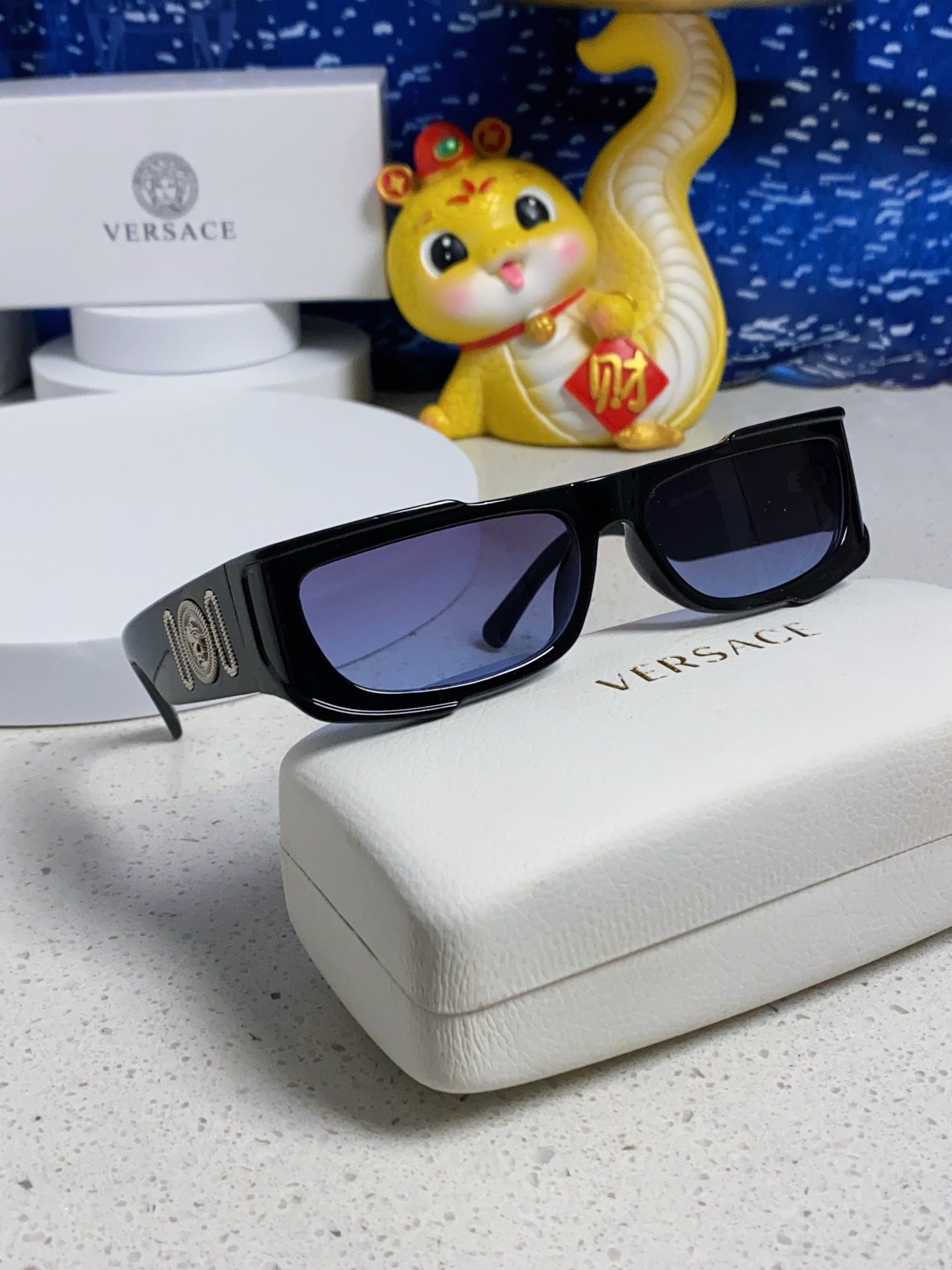 Versace Rectangular Silver Lens Sunglasses for Men & Women - detail image 8