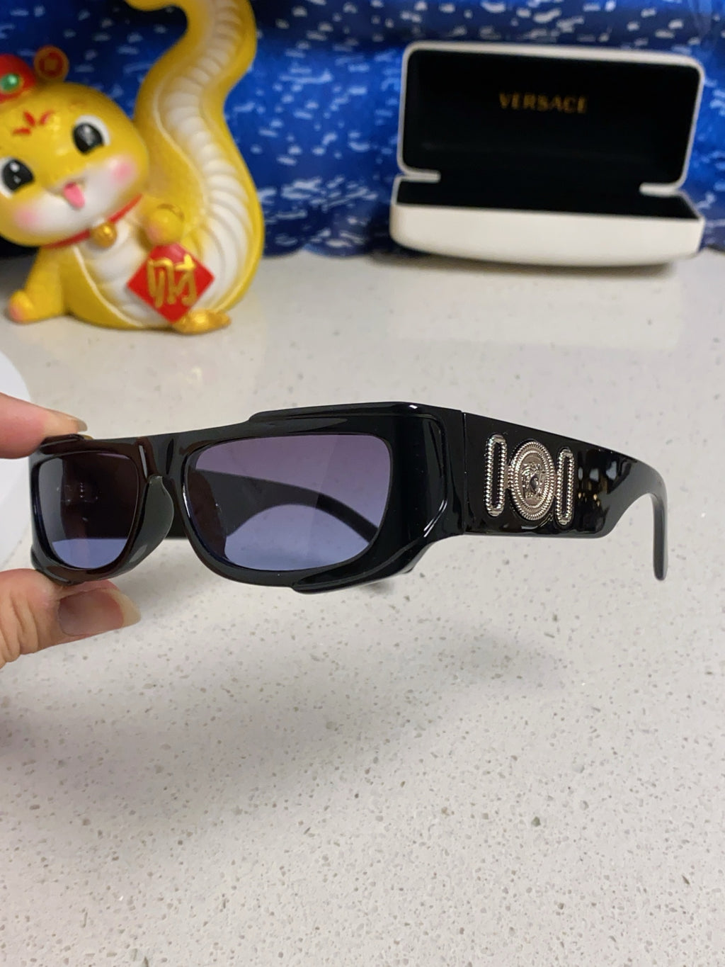 Versace Rectangular Silver Lens Sunglasses for Men & Women - detail image 6