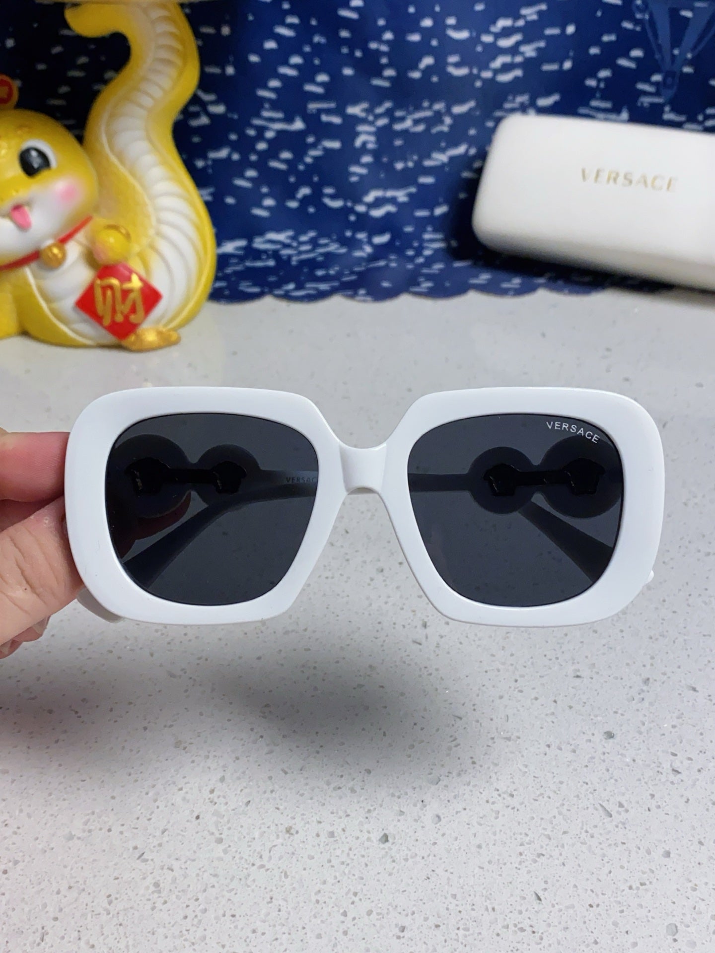 Versace Metal Square Blue Lens Sunglasses for Men & Women - detail image 4