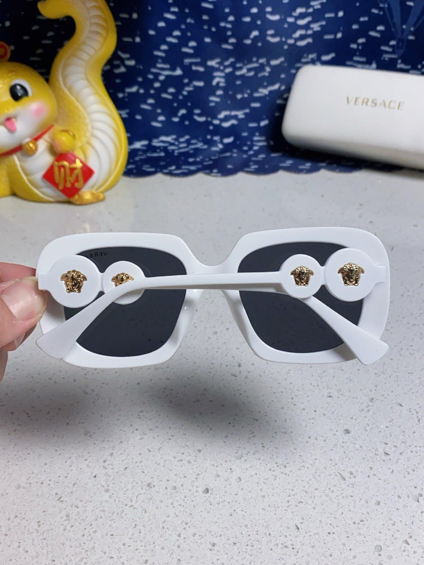 Versace Metal Square Blue Lens Sunglasses for Men & Women - detail image 5