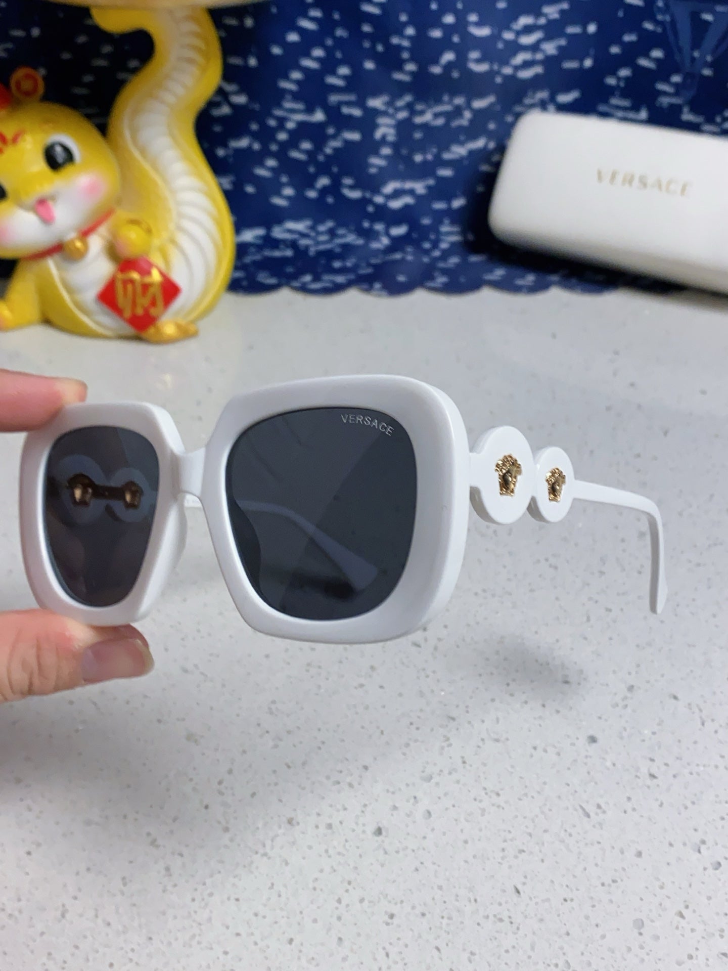 Versace Metal Square Blue Lens Sunglasses for Men & Women - detail image 6