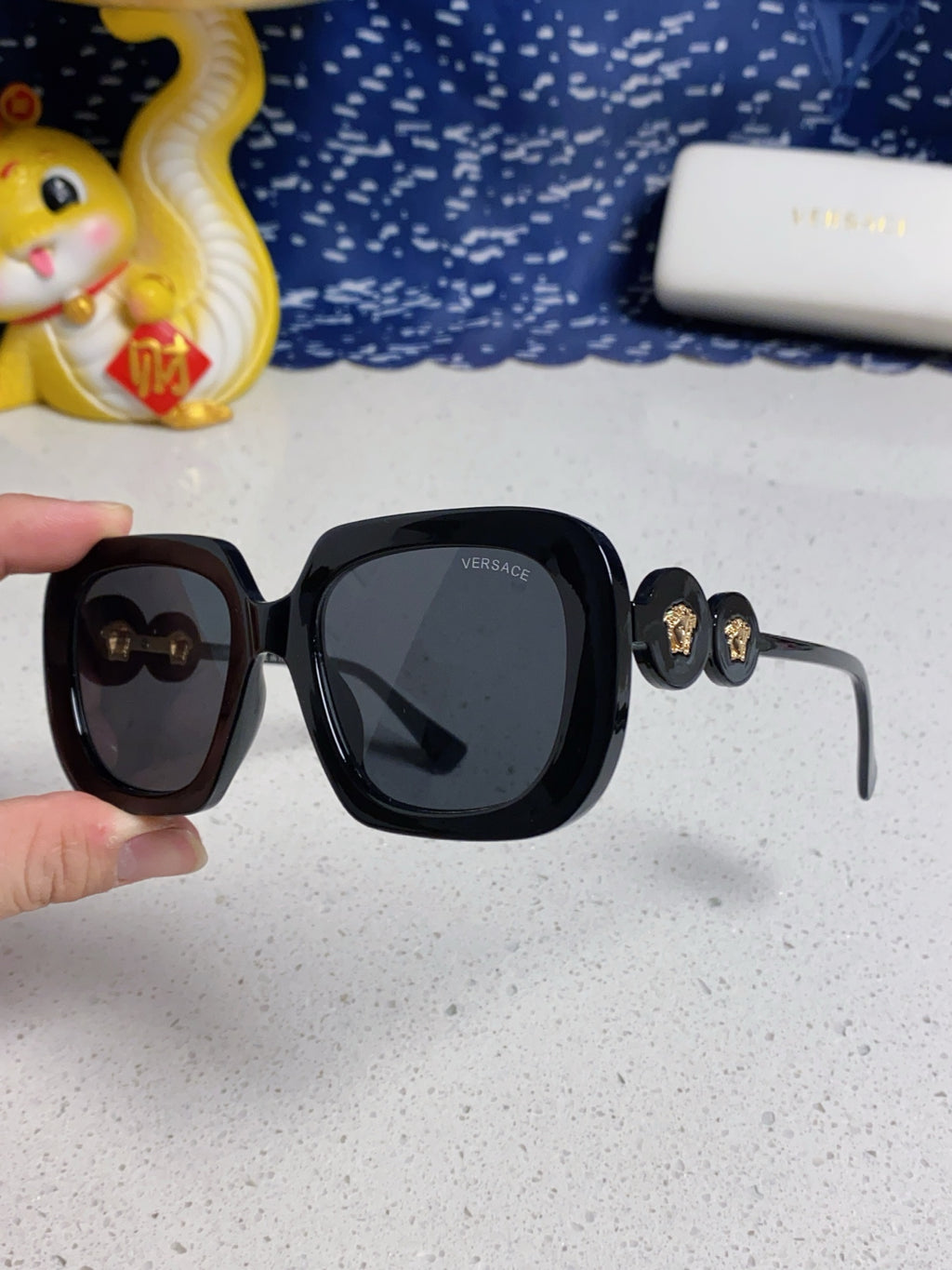 Versace Metal Square Black Lens Sunglasses for Men & Women - detail image 6