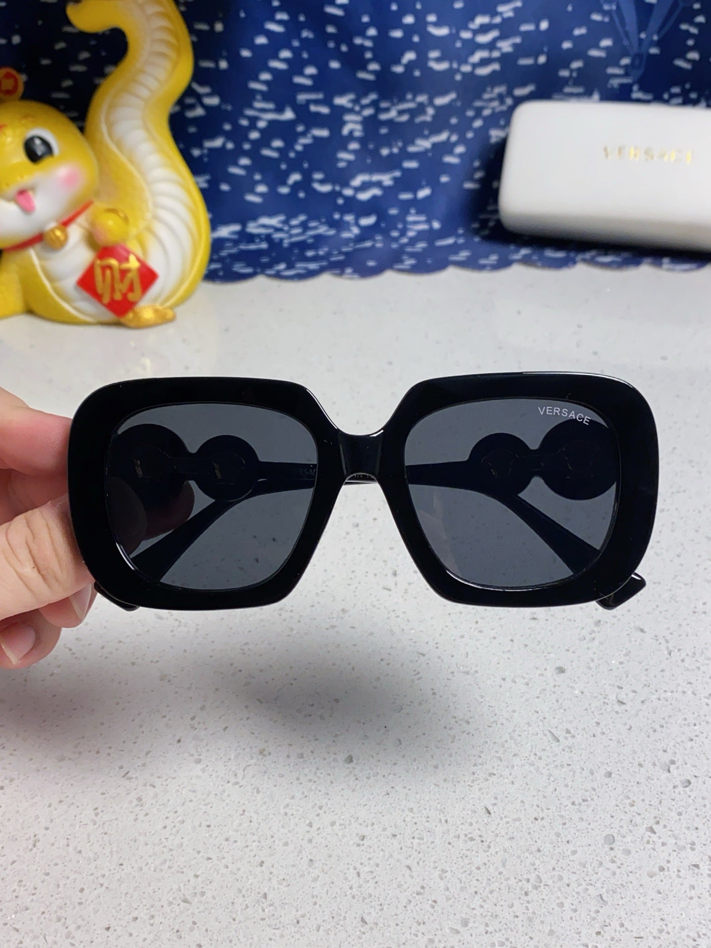 Versace Metal Square Black Lens Sunglasses for Men & Women - detail image 4