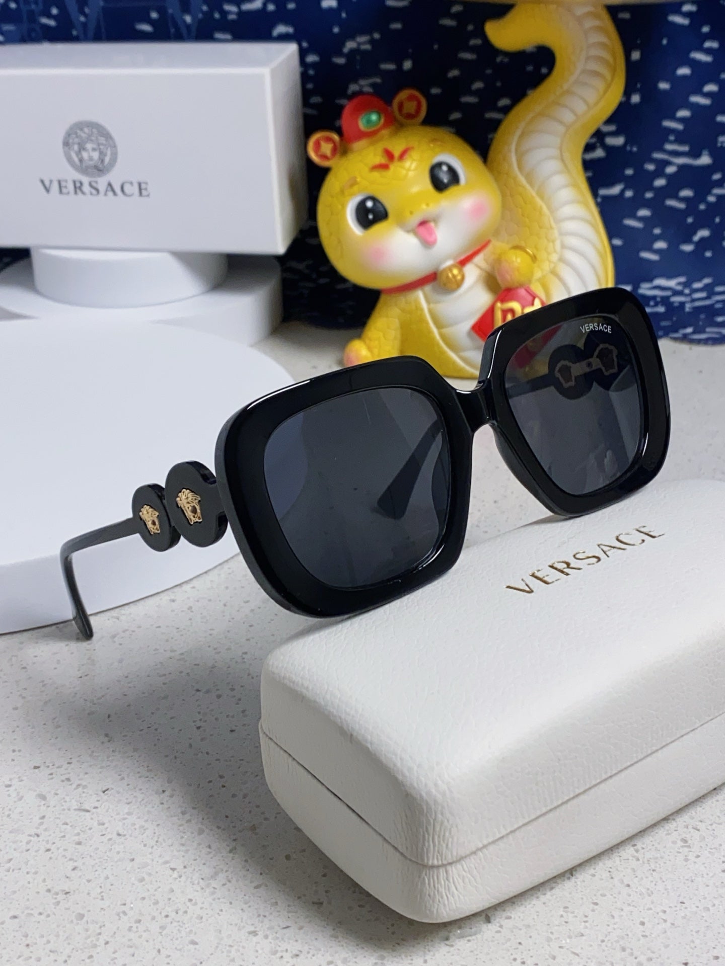 Versace Metal Square Black Lens Sunglasses for Men & Women - detail image 10