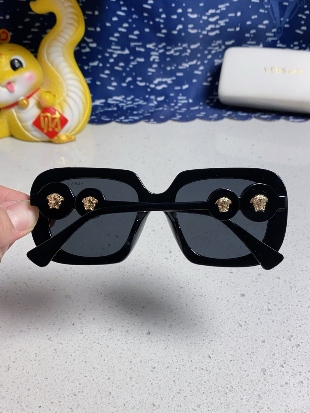Versace Metal Square Black Lens Sunglasses for Men & Women - detail image 5