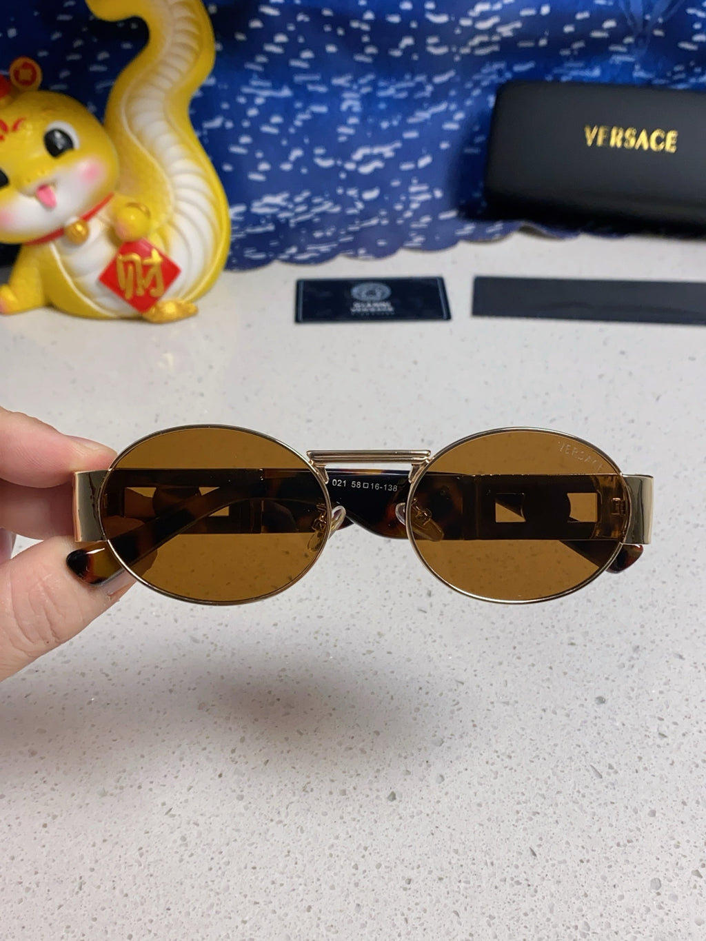Versace Metal Oval Brown Lens Sunglasses for Men & Women - detail image 4