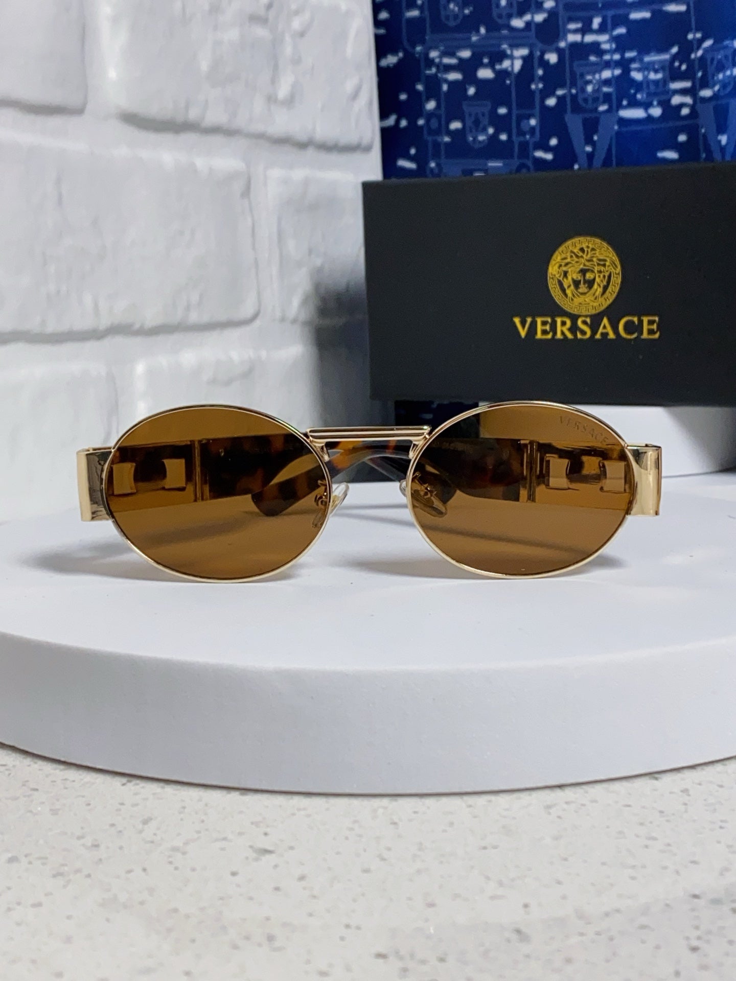 Versace Metal Oval Brown Lens Sunglasses for Men & Women - detail image 2