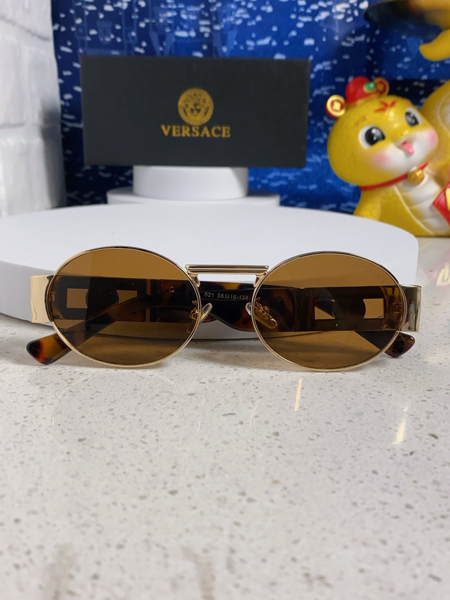 Versace Metal Oval Brown Lens Sunglasses for Men & Women - detail image 9