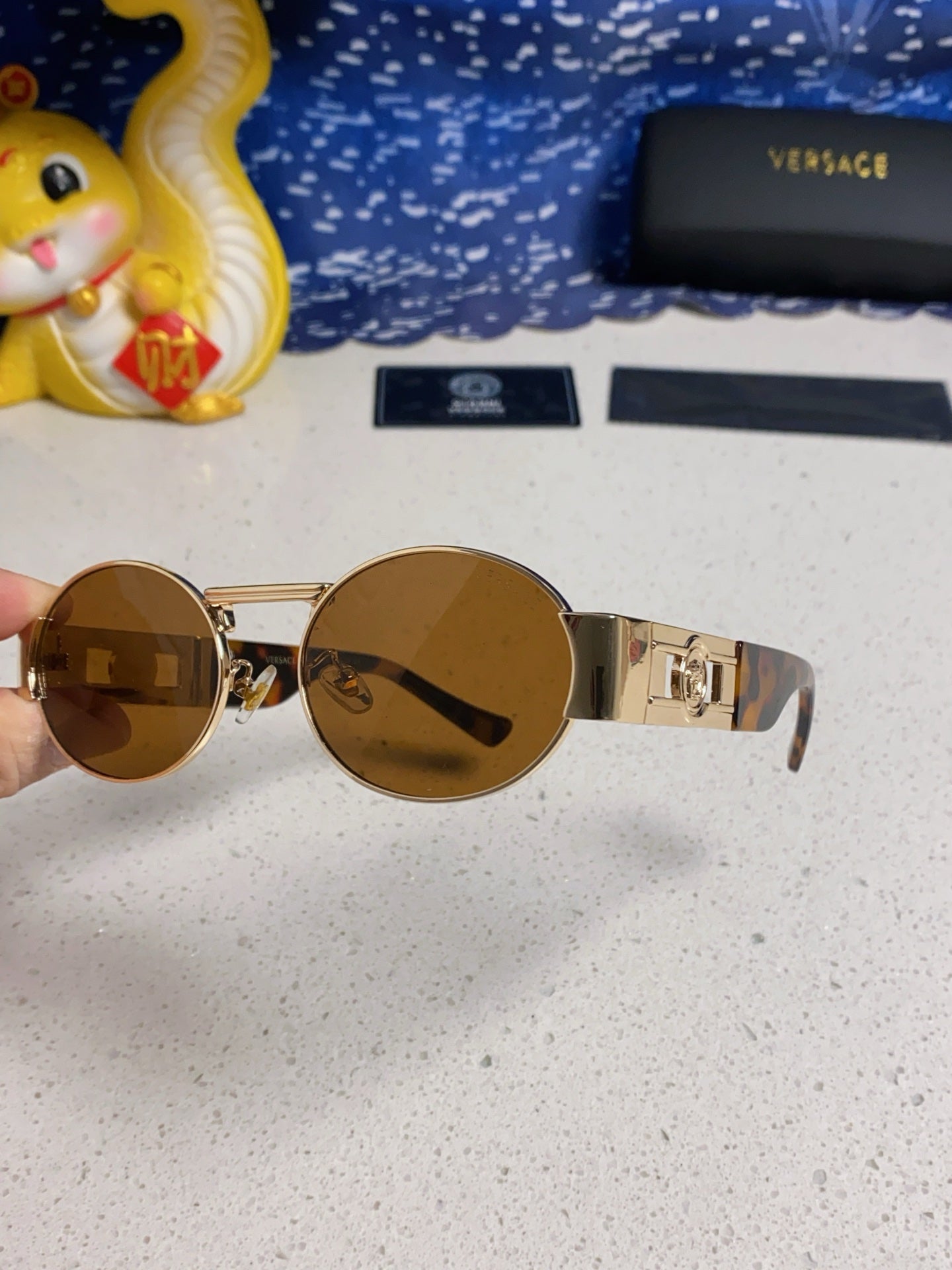 Versace Metal Oval Brown Lens Sunglasses for Men & Women - detail image 6