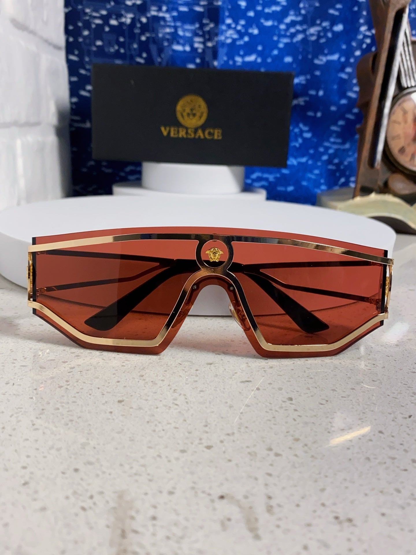 Versace Metal Oversized Red Lens Sunglasses for Men & Women - detail image 8
