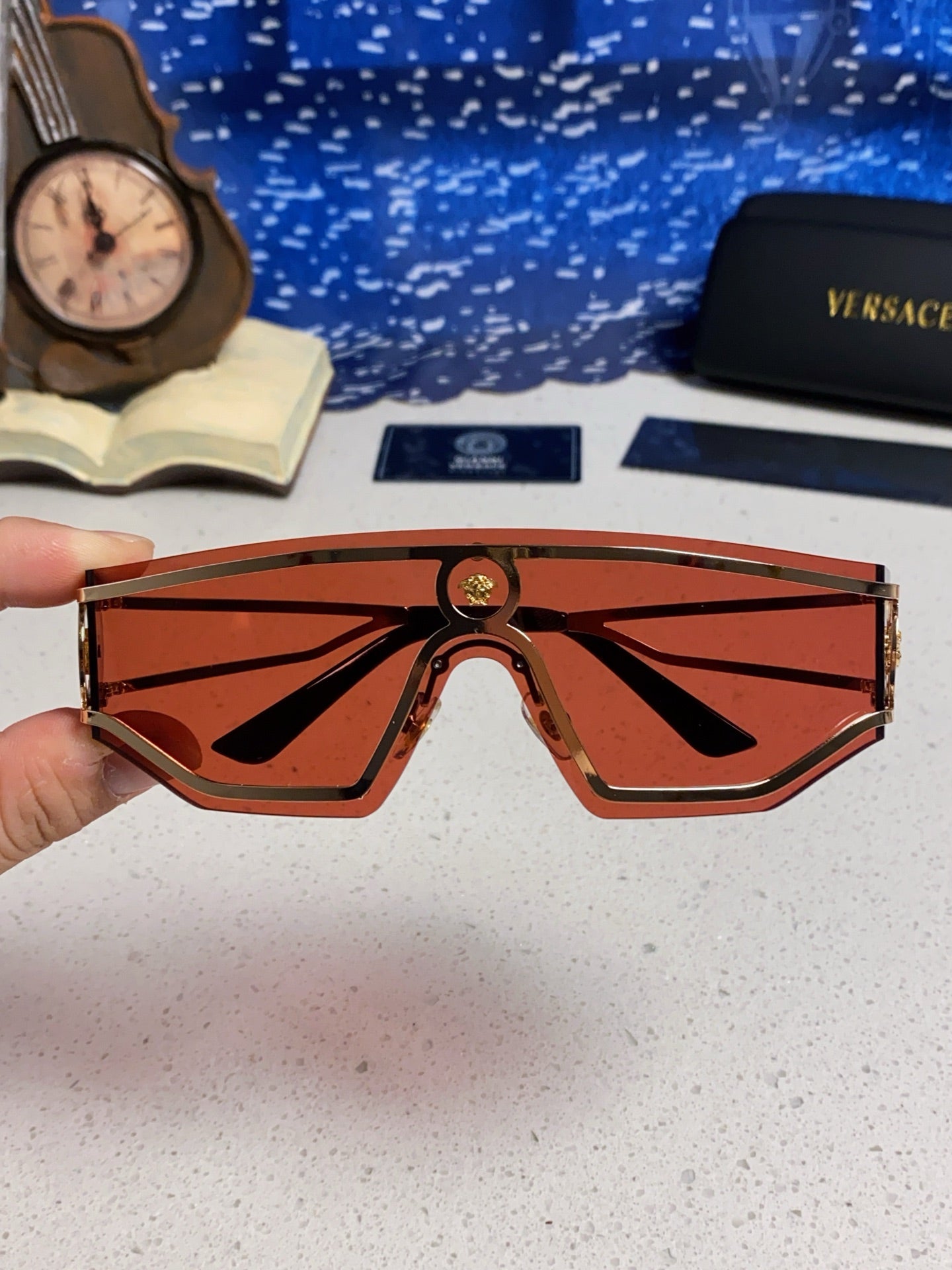 Versace Metal Oversized Red Lens Sunglasses for Men & Women - detail image 4
