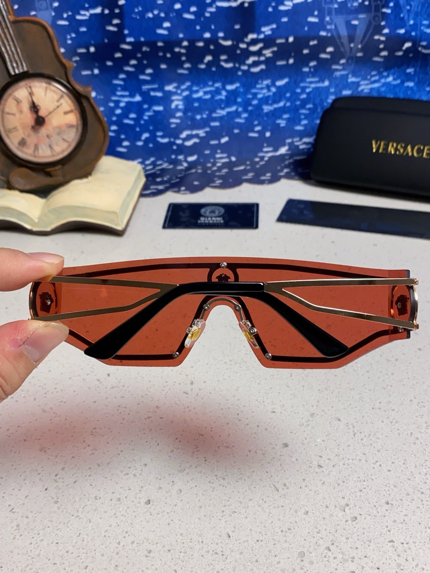 Versace Metal Oversized Red Lens Sunglasses for Men & Women - detail image 5