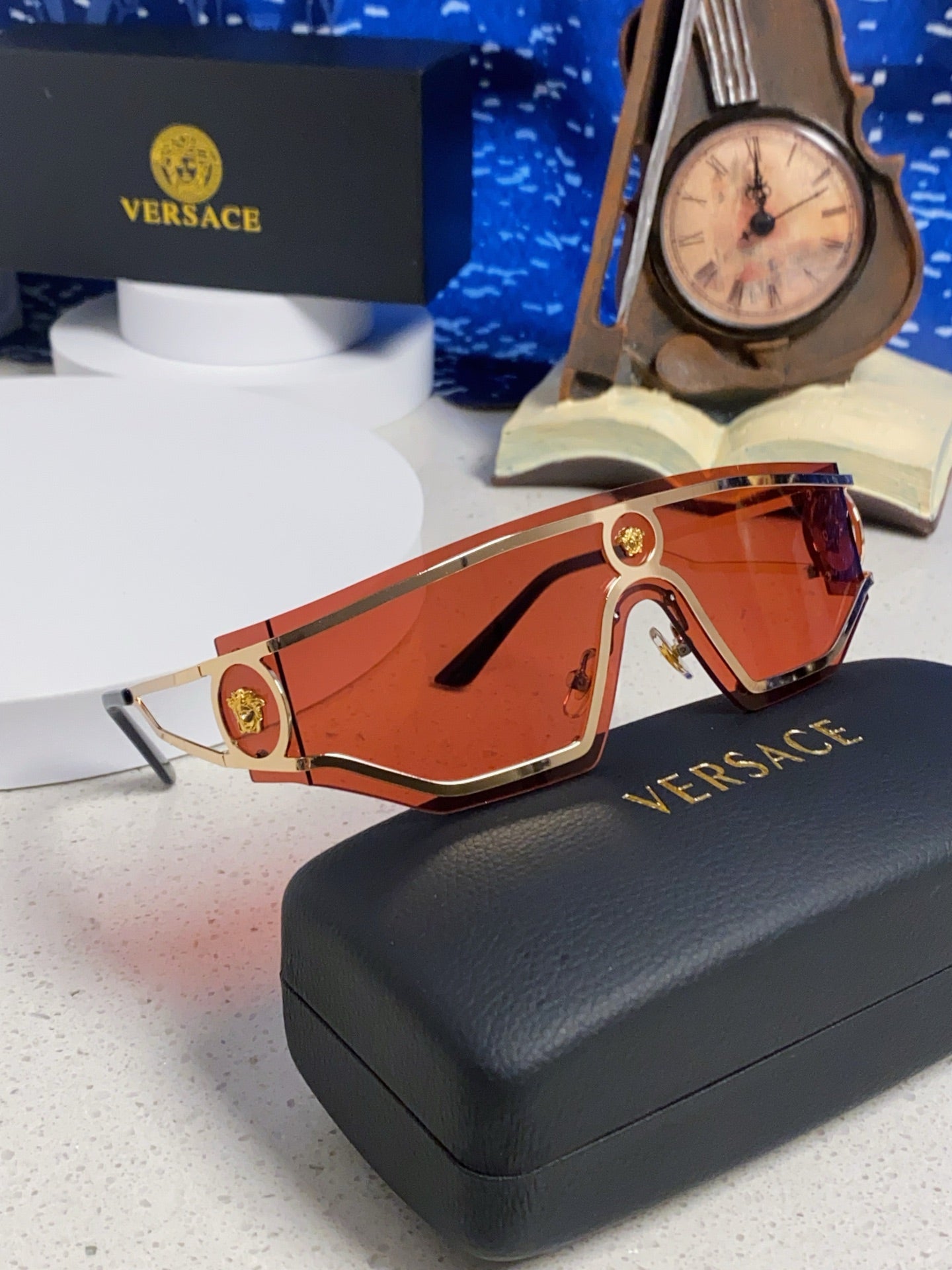 Versace Metal Oversized Red Lens Sunglasses for Men & Women - detail image 9