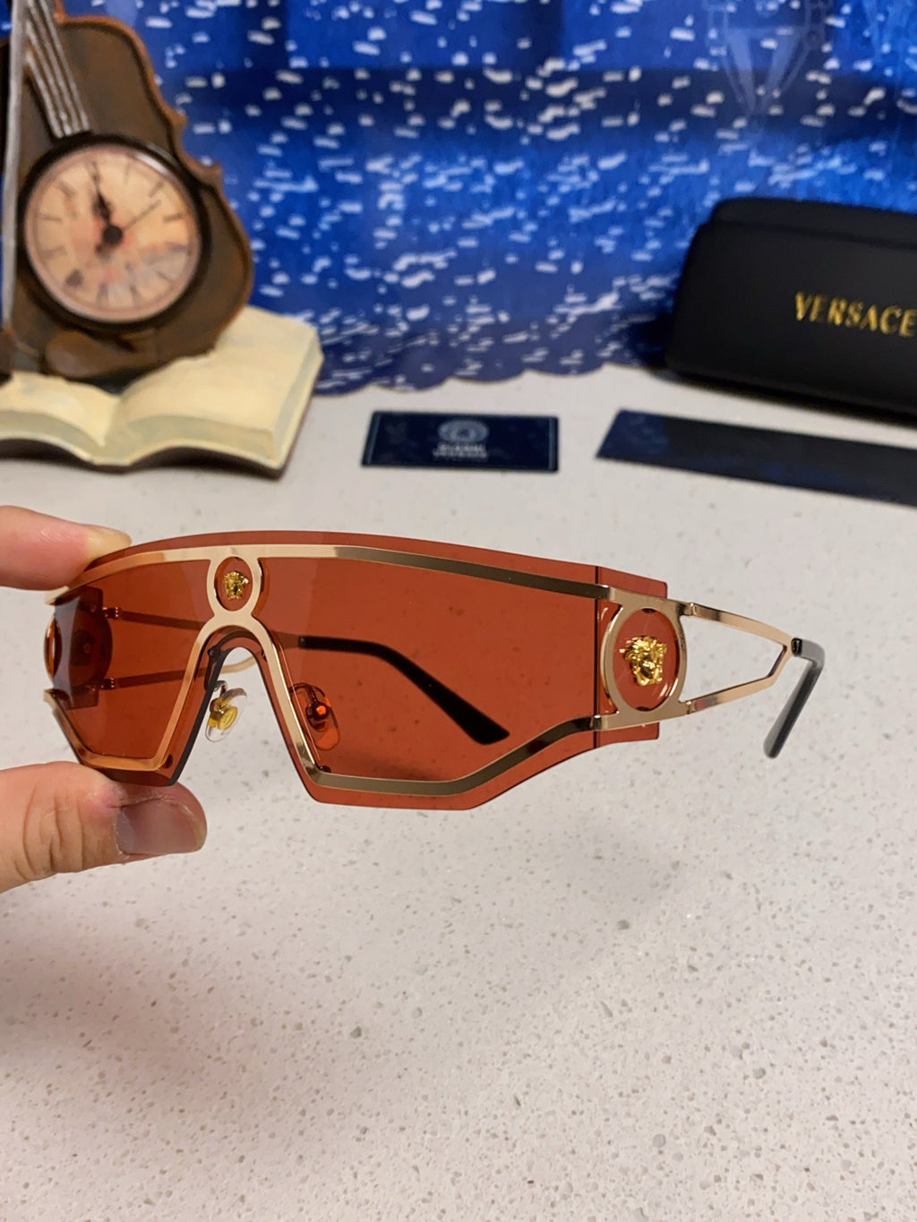 Versace Metal Oversized Red Lens Sunglasses for Men & Women - detail image 6