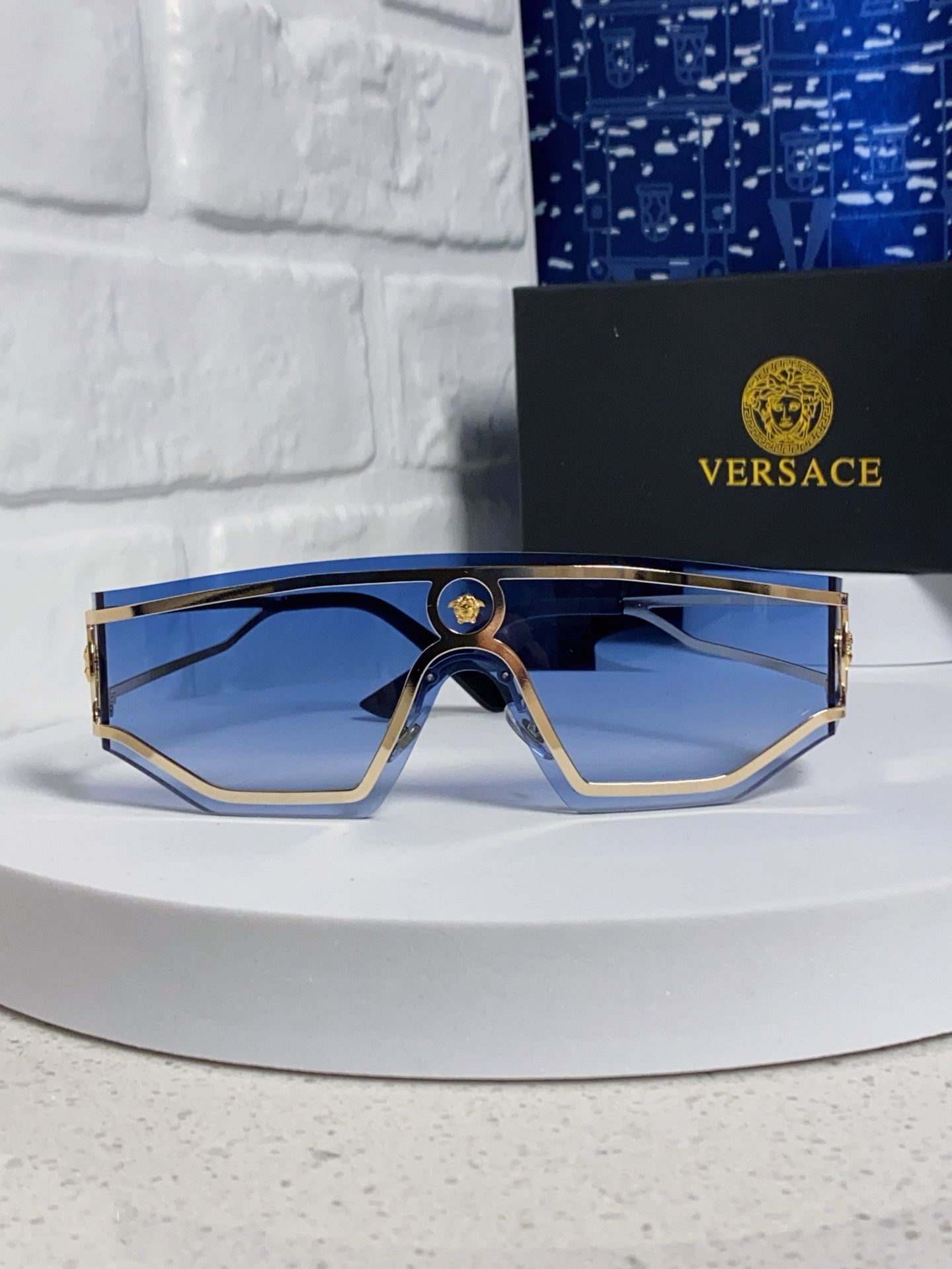 Versace Metal Oversized Blue Lens Sunglasses for Men & Women - detail image 2