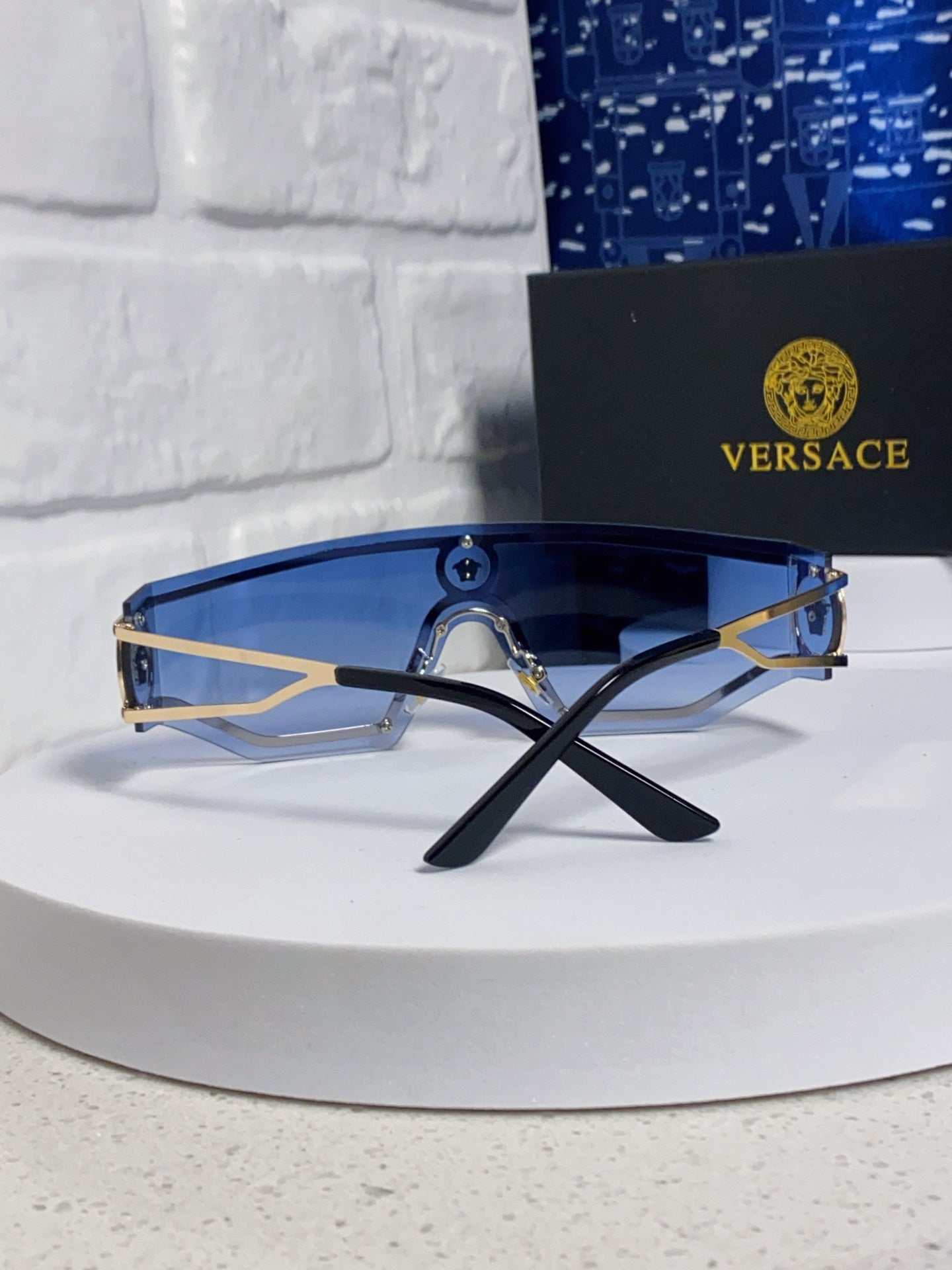 Versace Metal Oversized Blue Lens Sunglasses for Men & Women - detail image 3
