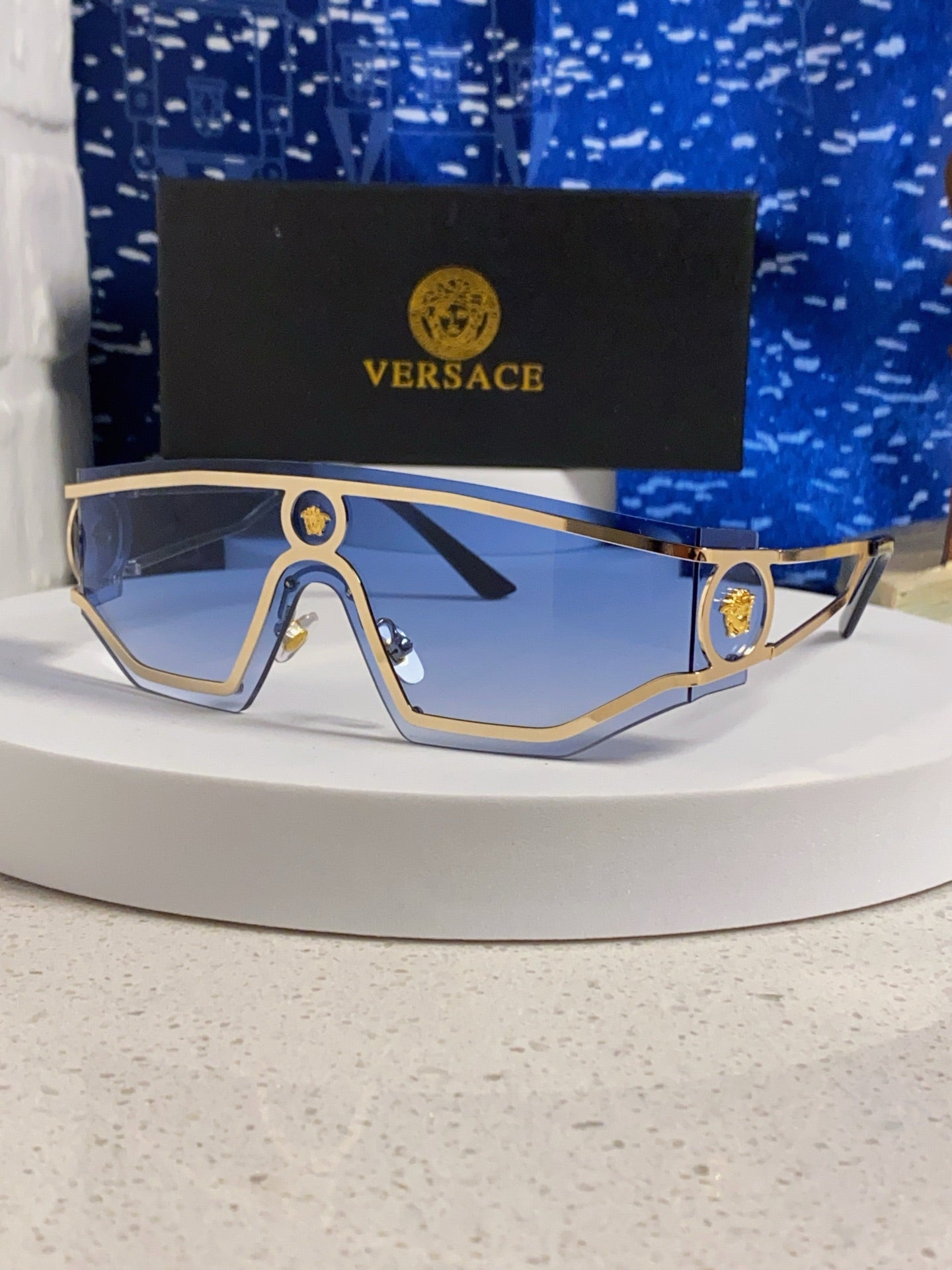 Versace Metal Oversized Blue Lens Sunglasses for Men & Women