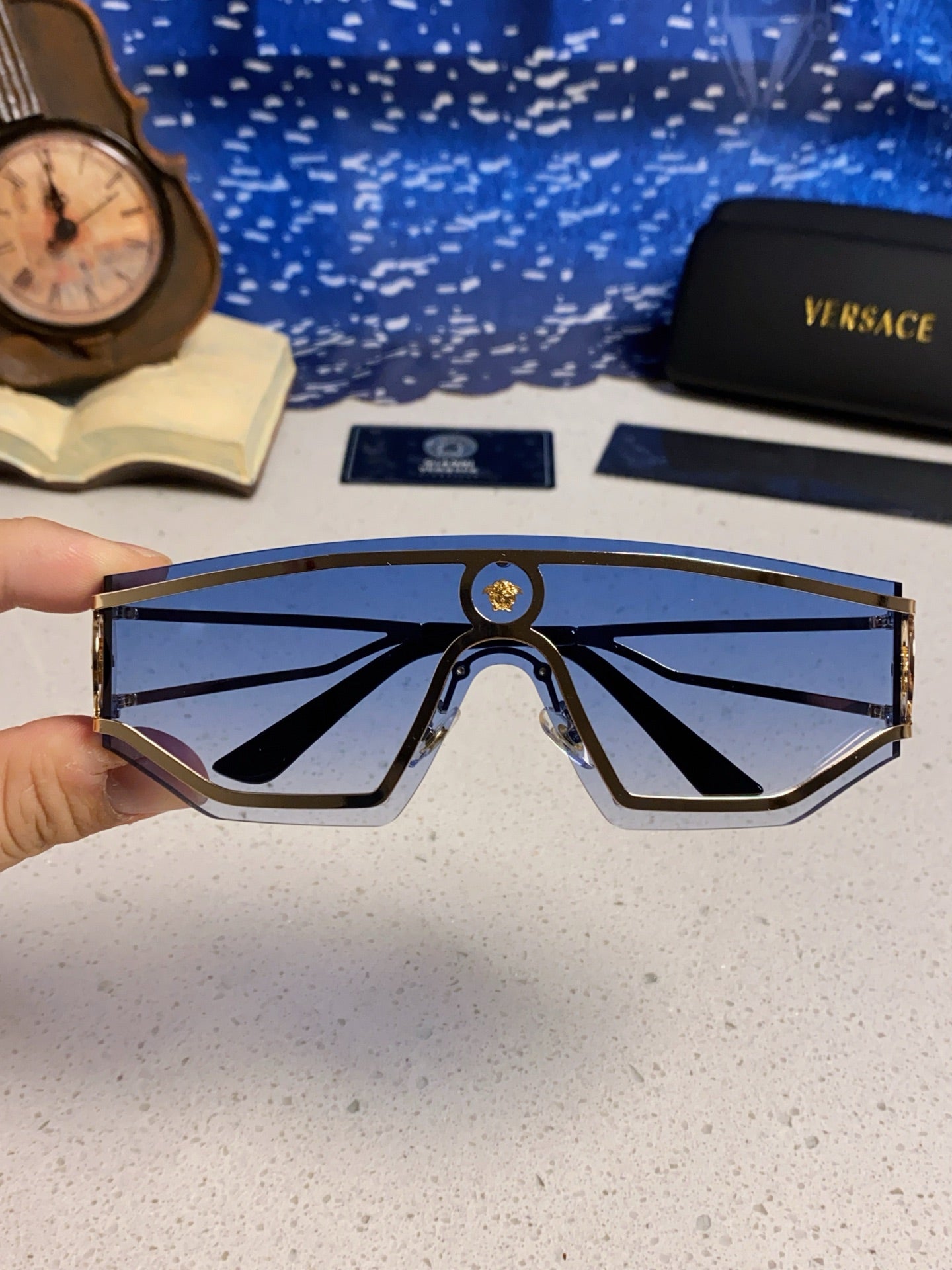 Versace Metal Oversized Blue Lens Sunglasses for Men & Women - detail image 4