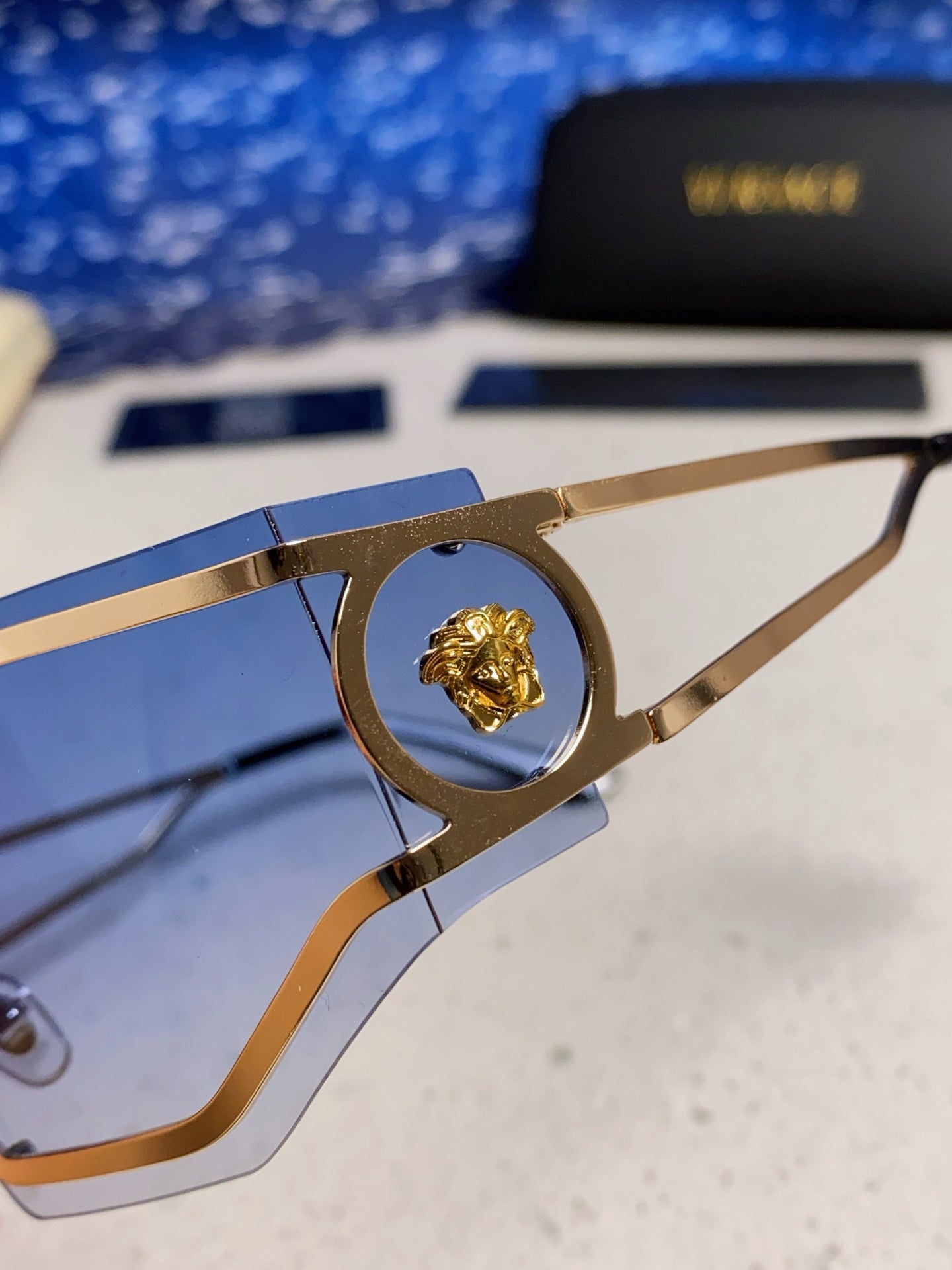 Versace Metal Oversized Blue Lens Sunglasses for Men & Women - detail image 7