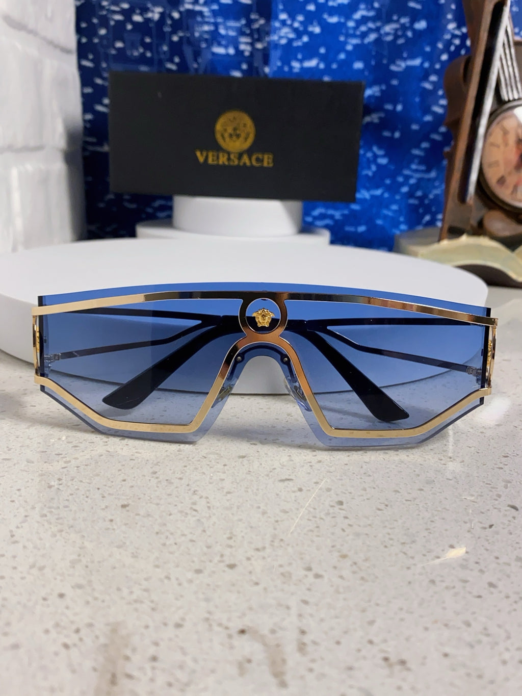 Versace Metal Oversized Blue Lens Sunglasses for Men & Women - detail image 8